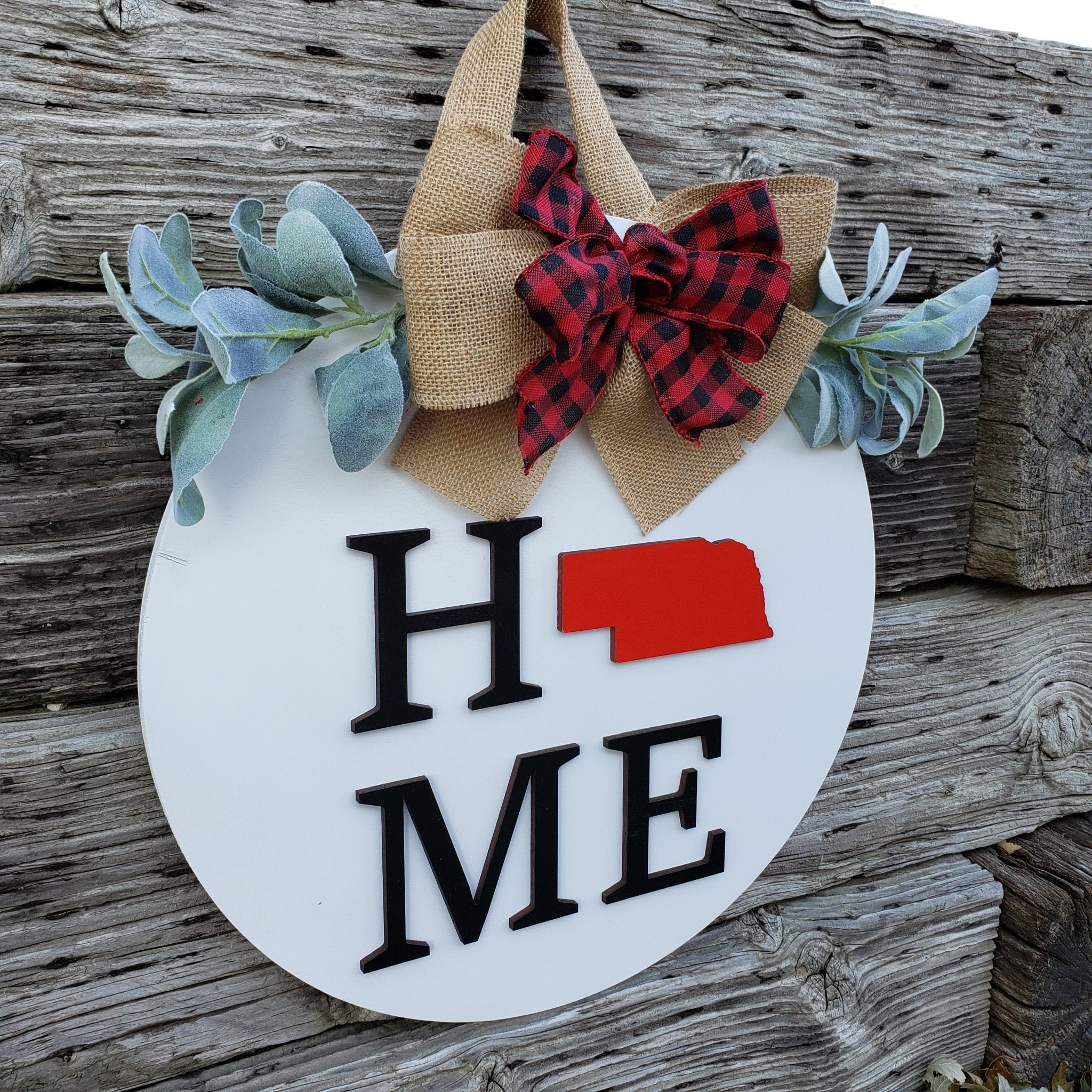 18" Personalized State - Wooden Door Hanger - Rustiva