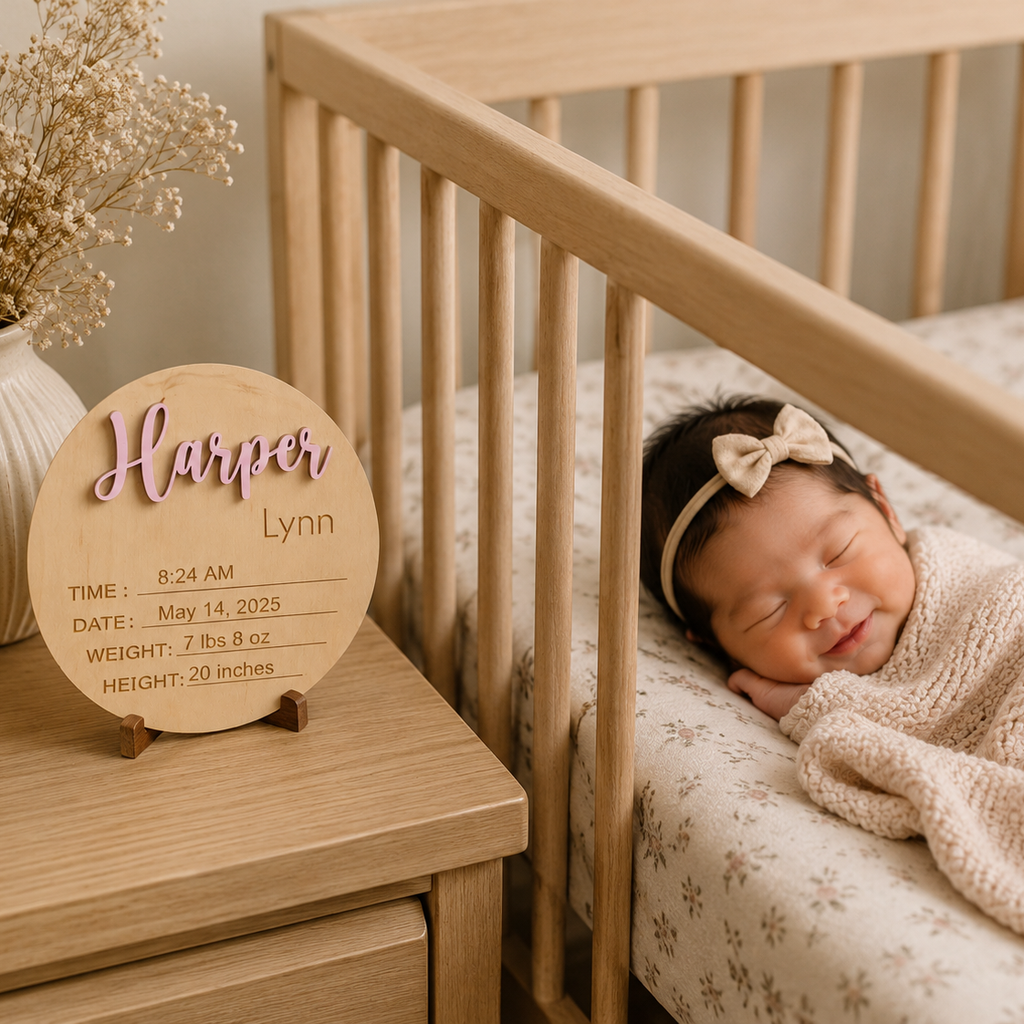 Custom Wooden Baby Announcement Sign