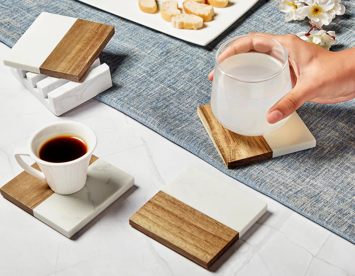 Marble Coaster Set - 4 Piece + Display Base - Rustiva