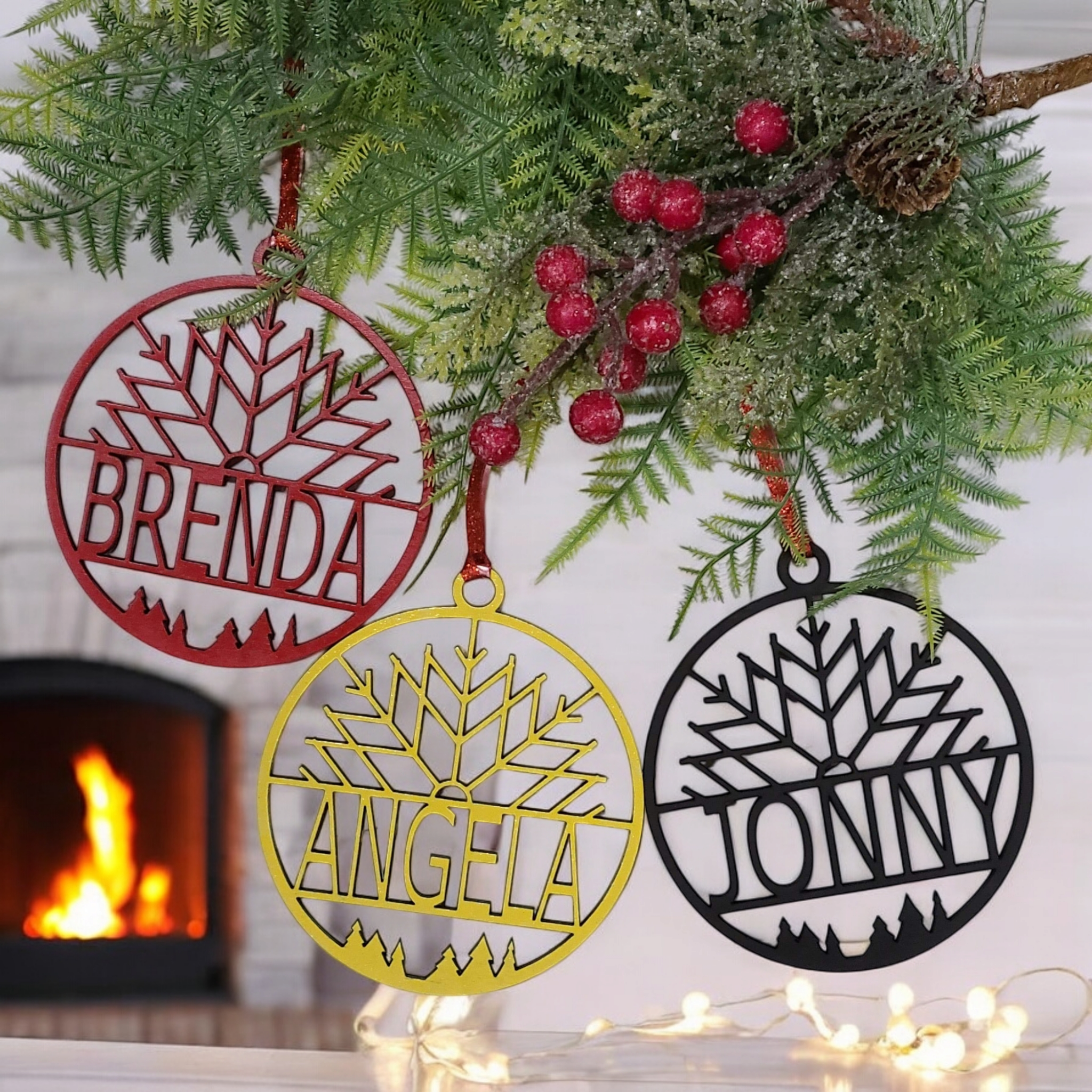 Personalized Christmas Ornament - Laser Cut Wood with Name - Finished Maple Plywood - Custom Ornament with Name - Semper-KIK