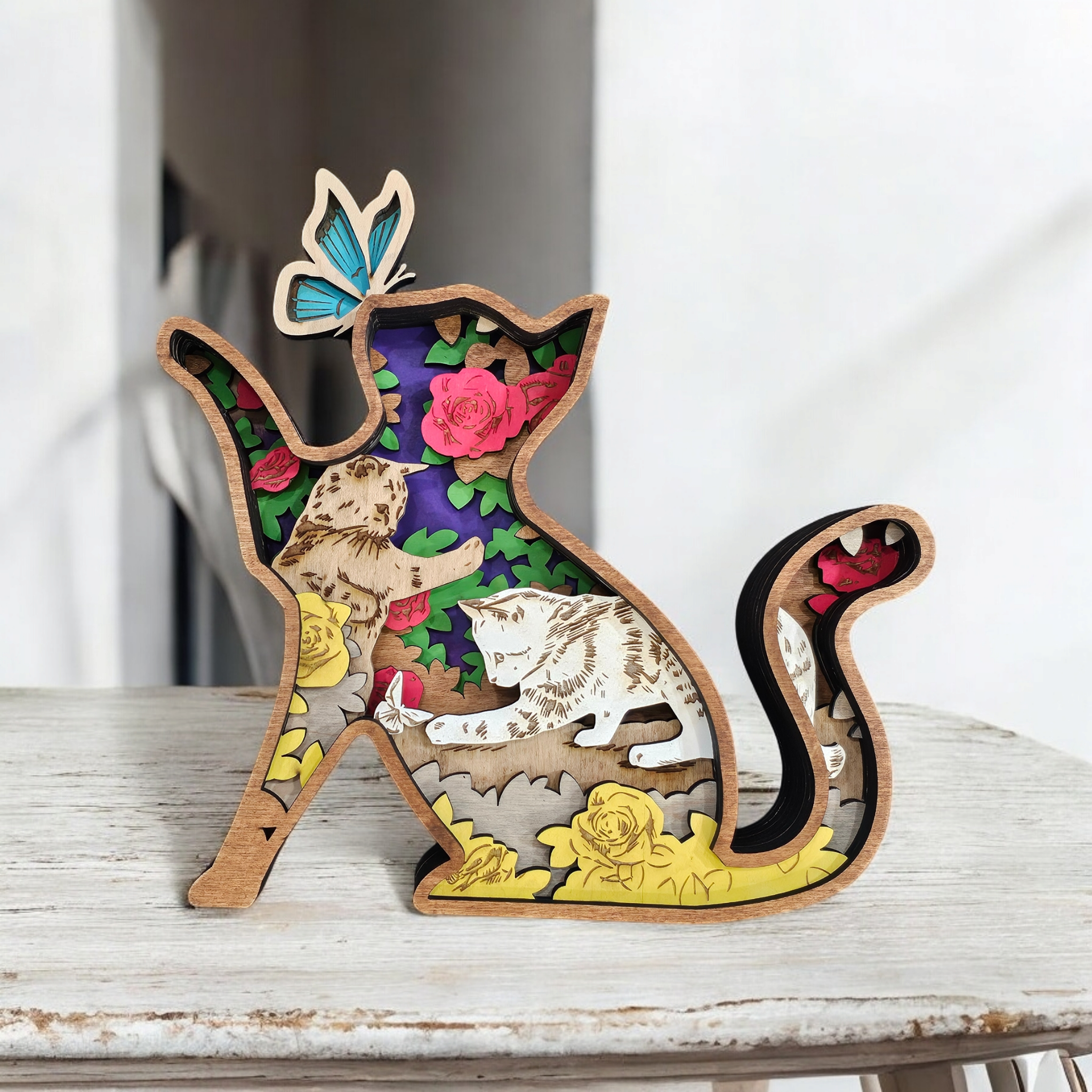 3D Colorful Cat Sign Layered Art - Rustiva
