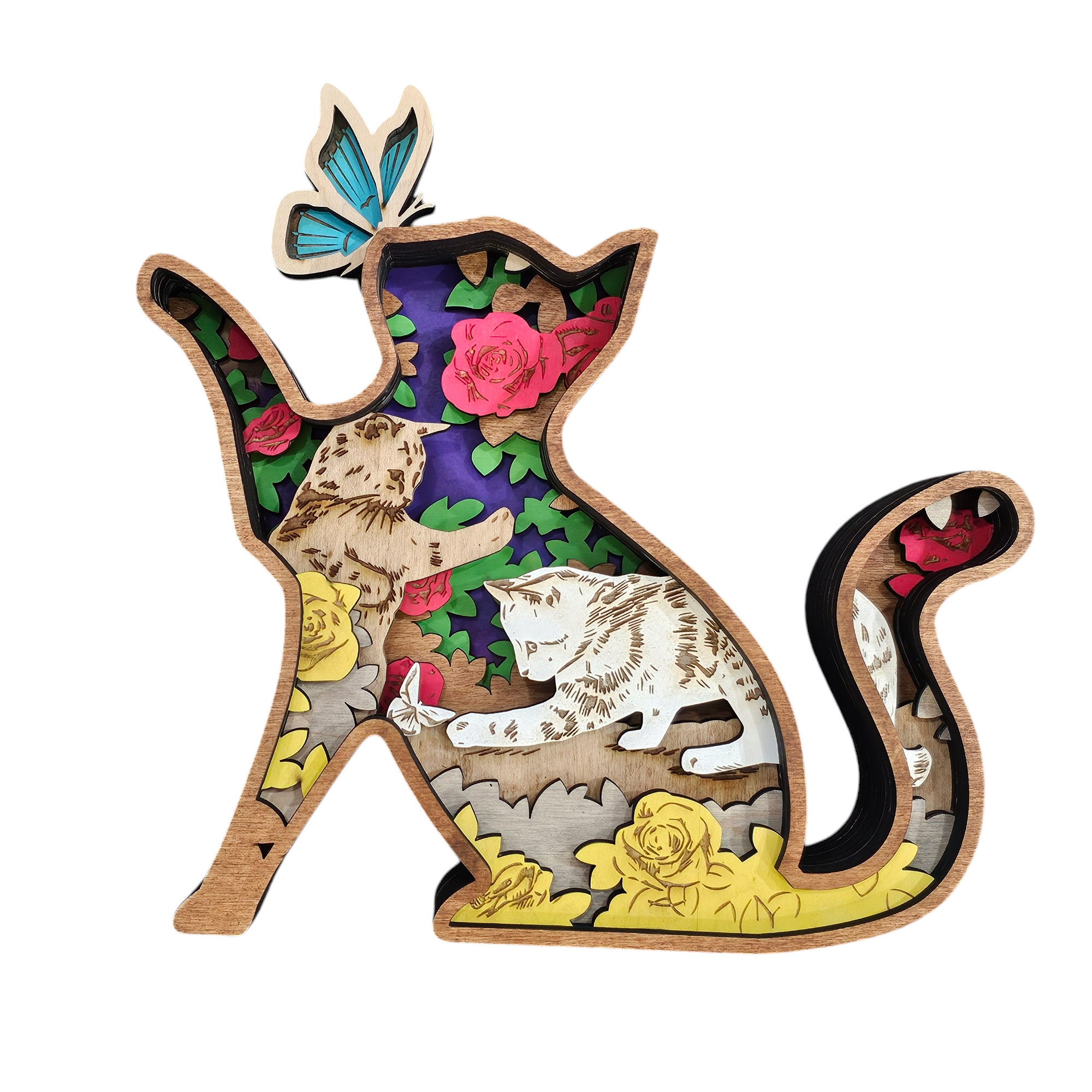 3D Colorful Cat Sign Layered Art - Rustiva