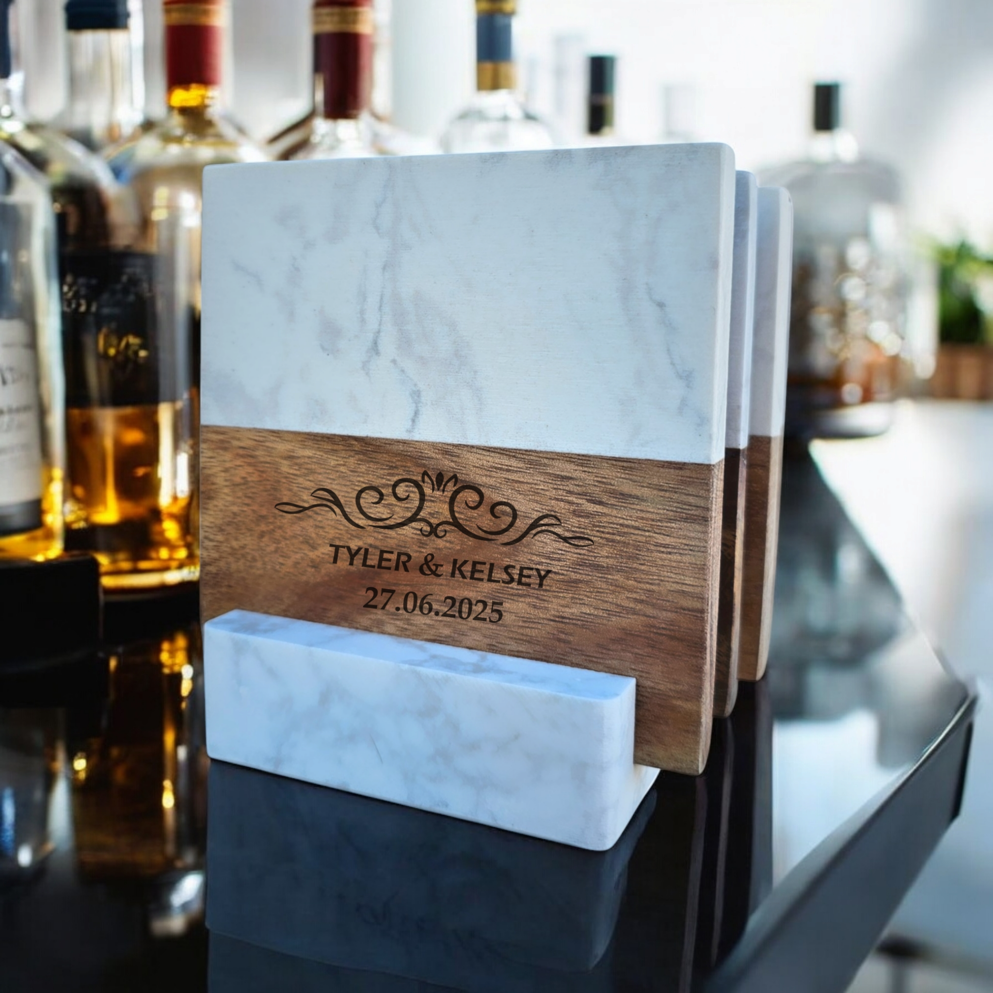 Marble Coaster Set - 4 Piece + Display Base - Rustiva