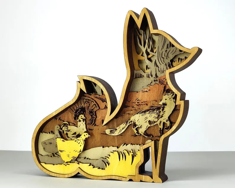 3D Sitting Fox - Rustiva