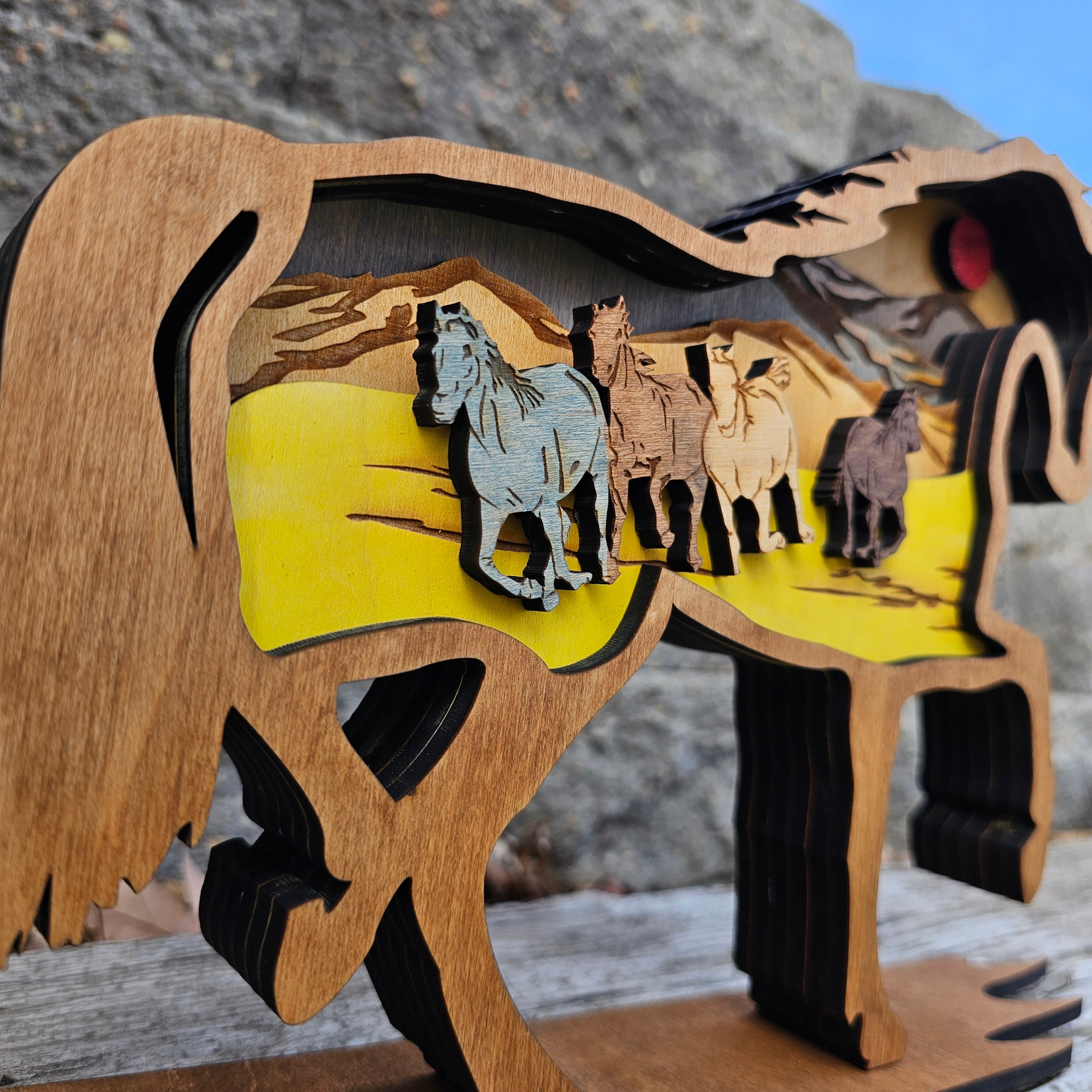 3D Horses Sign Layered Art - Rustiva