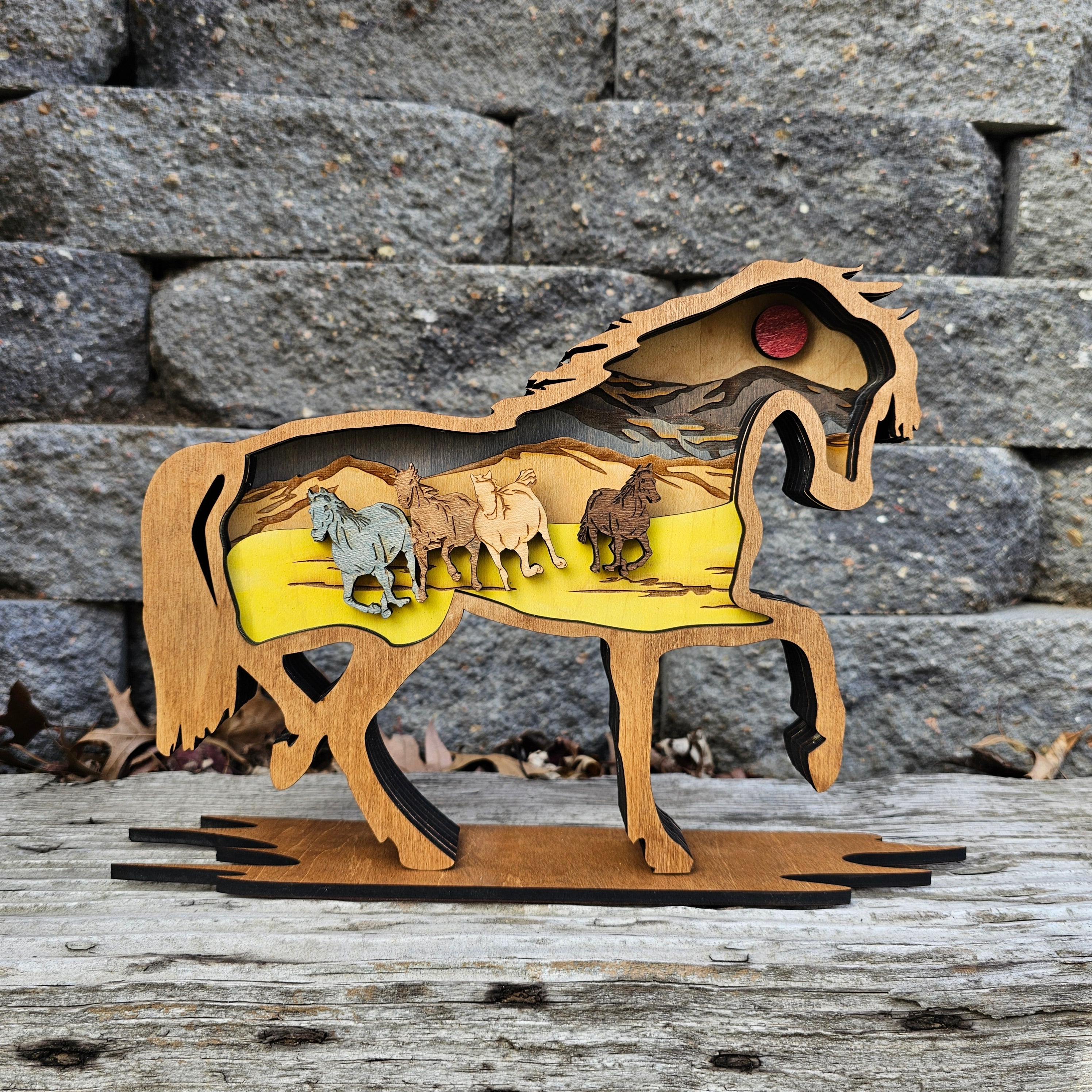 3D Horses Sign Layered Art - Rustiva