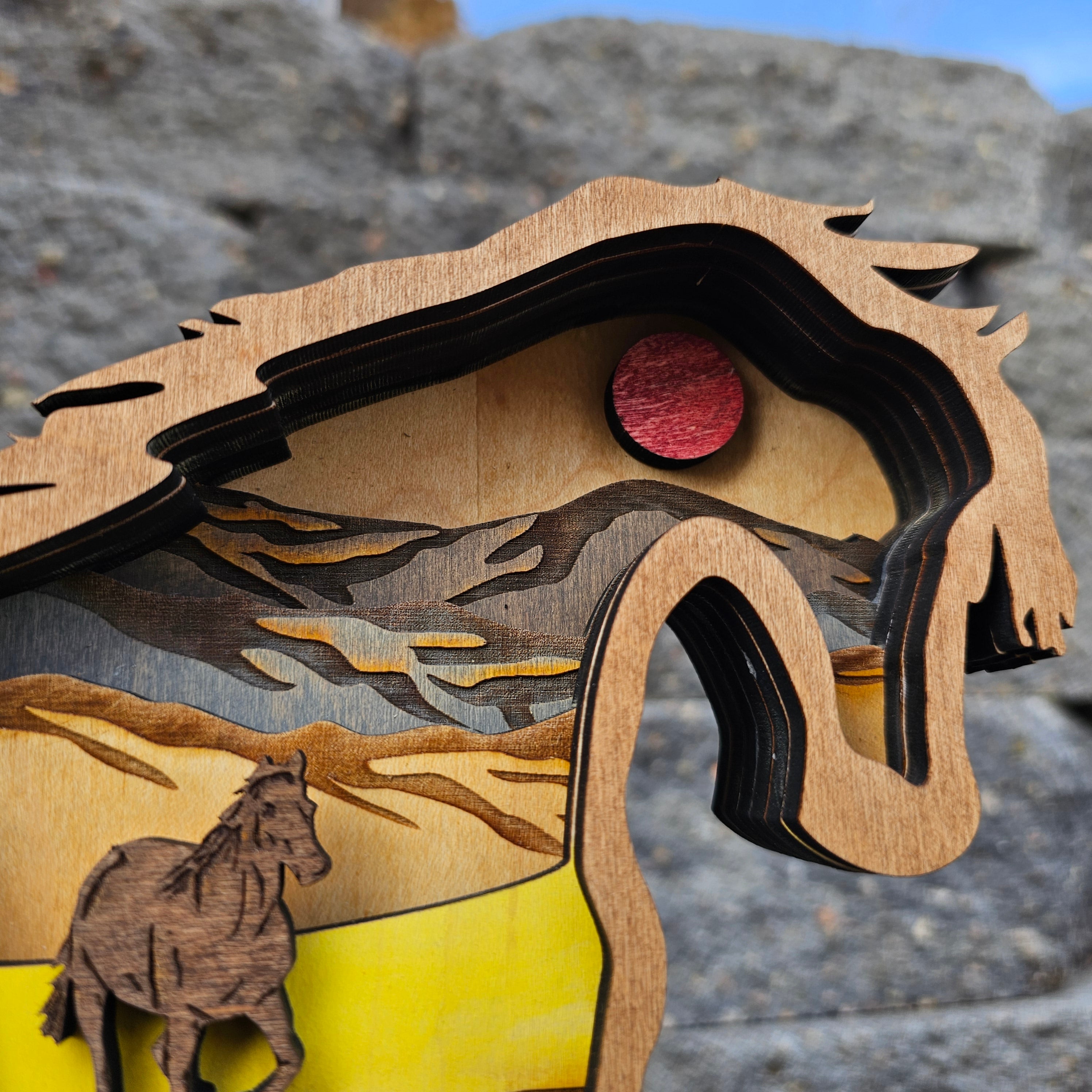 3D Horses Sign Layered Art - Rustiva