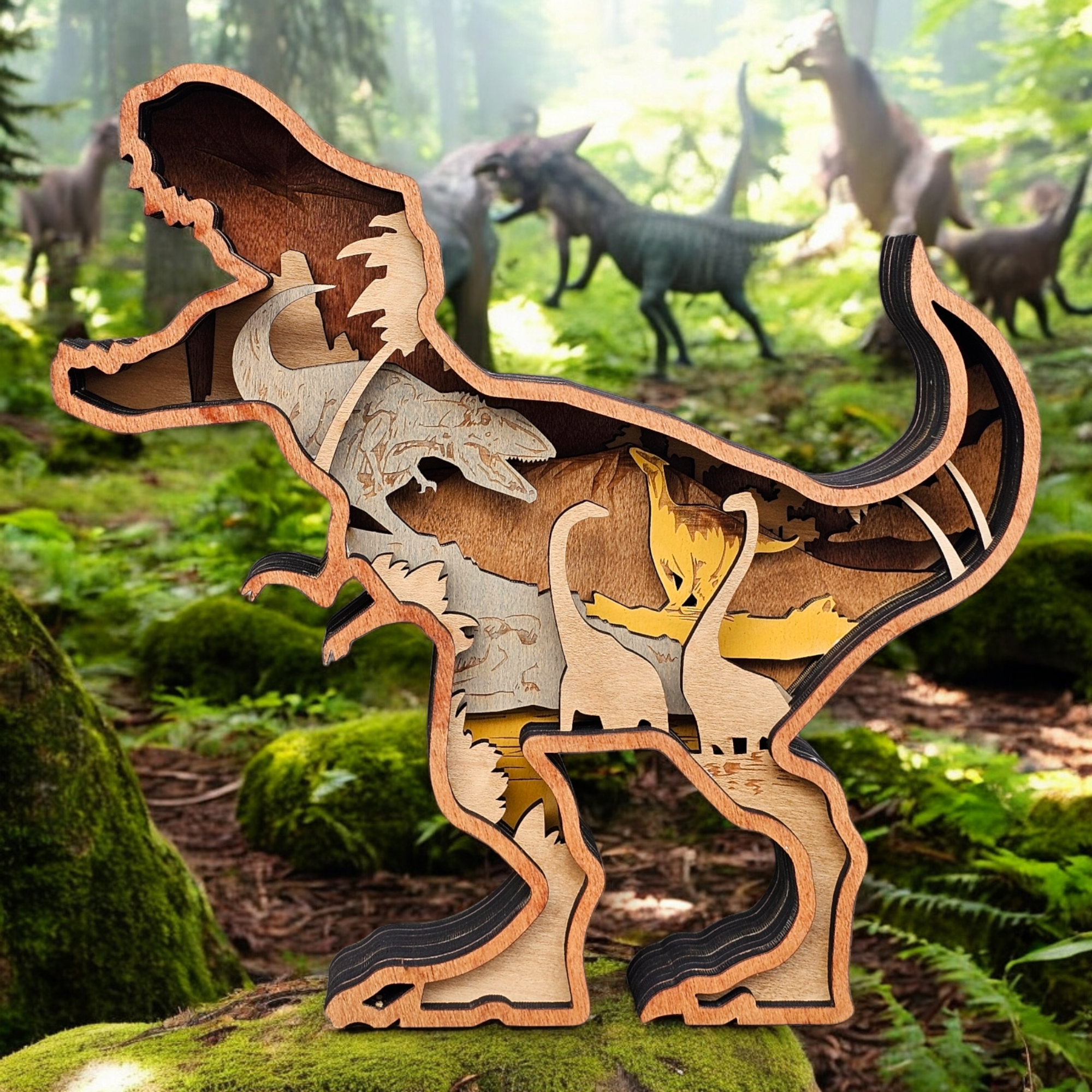 3D Tyrannosaurus Rex Sign Layered Art - Rustiva