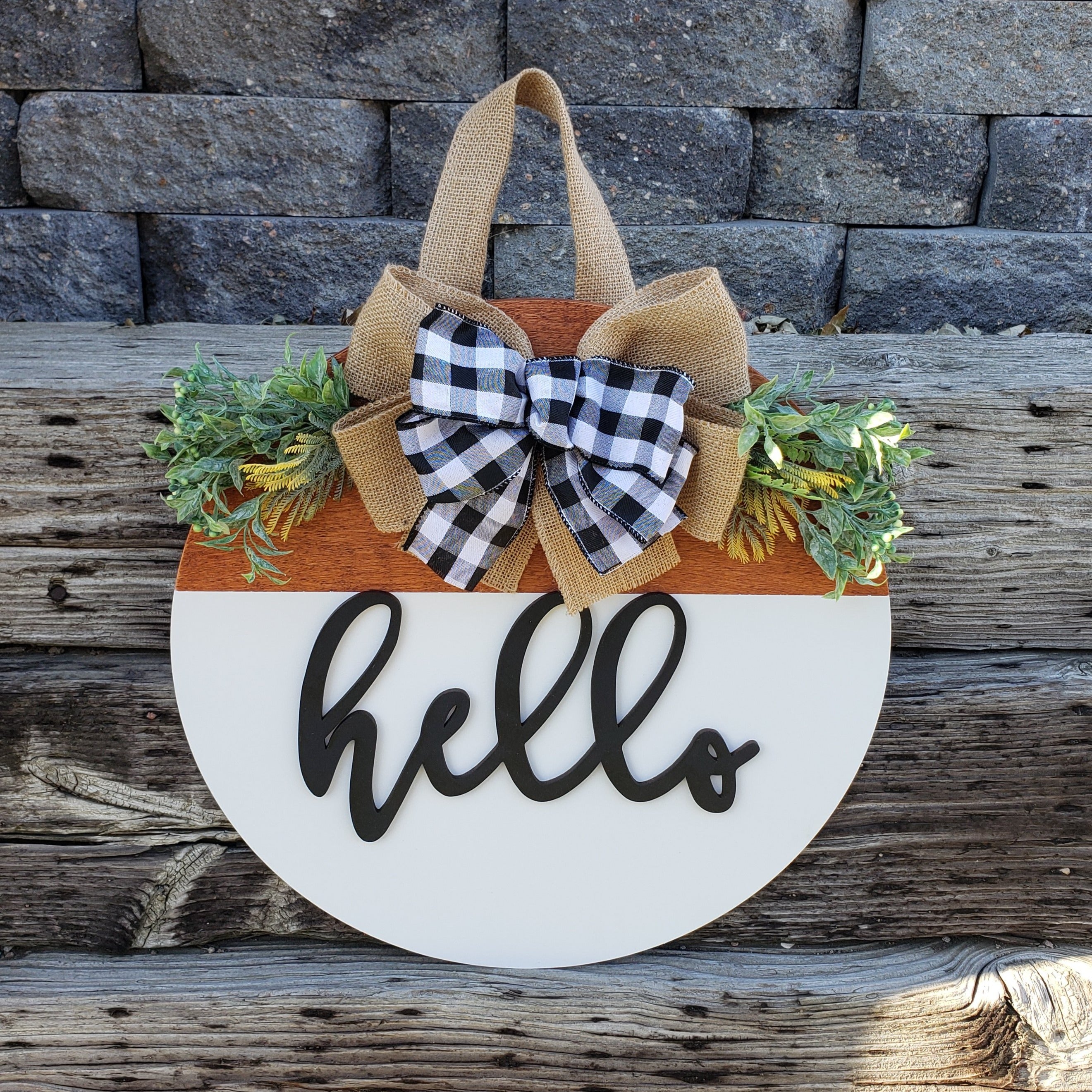 Hello Wooden Door Hanger - White & Brown base - Semper-KIK