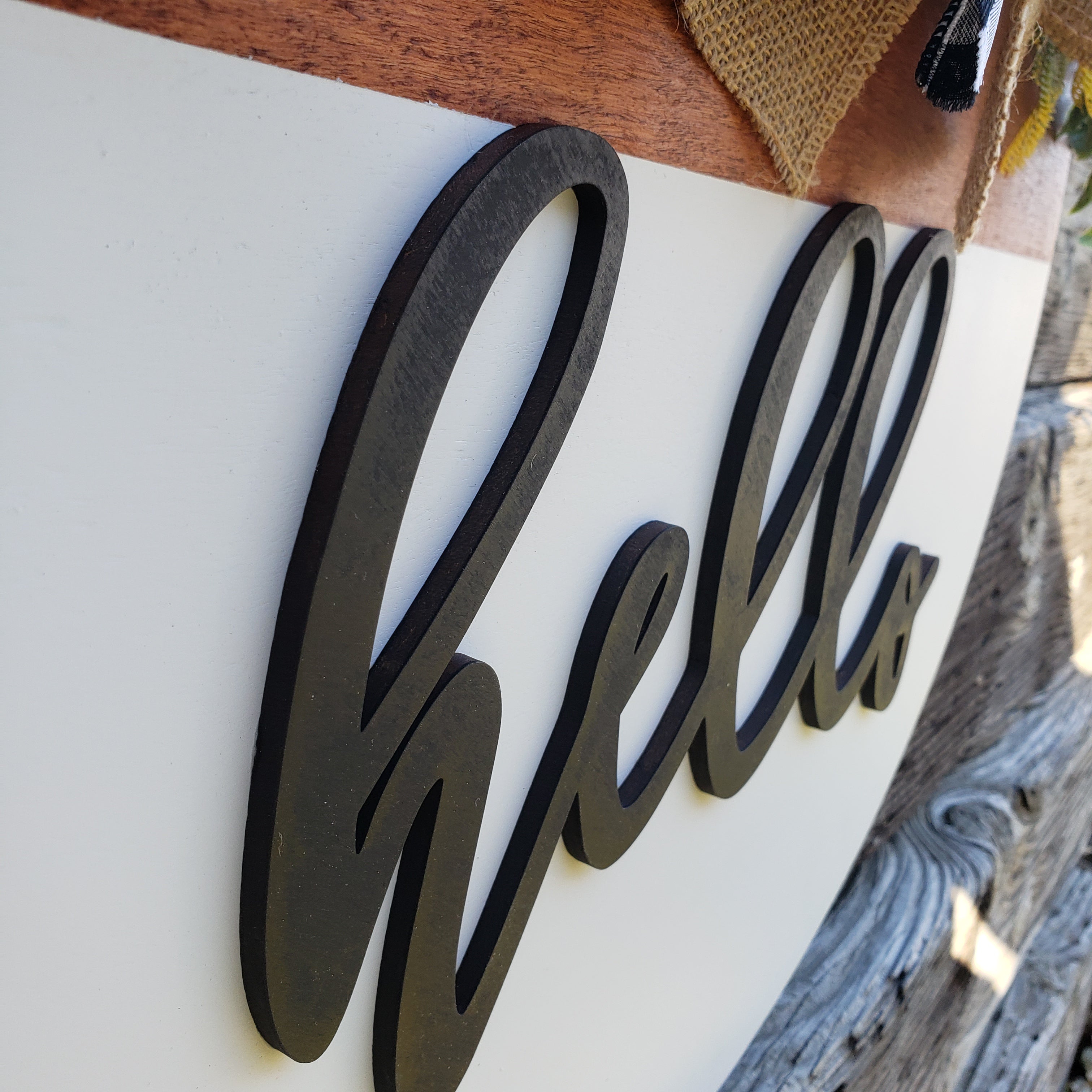Hello Wooden Door Hanger - White & Brown base - Semper-KIK