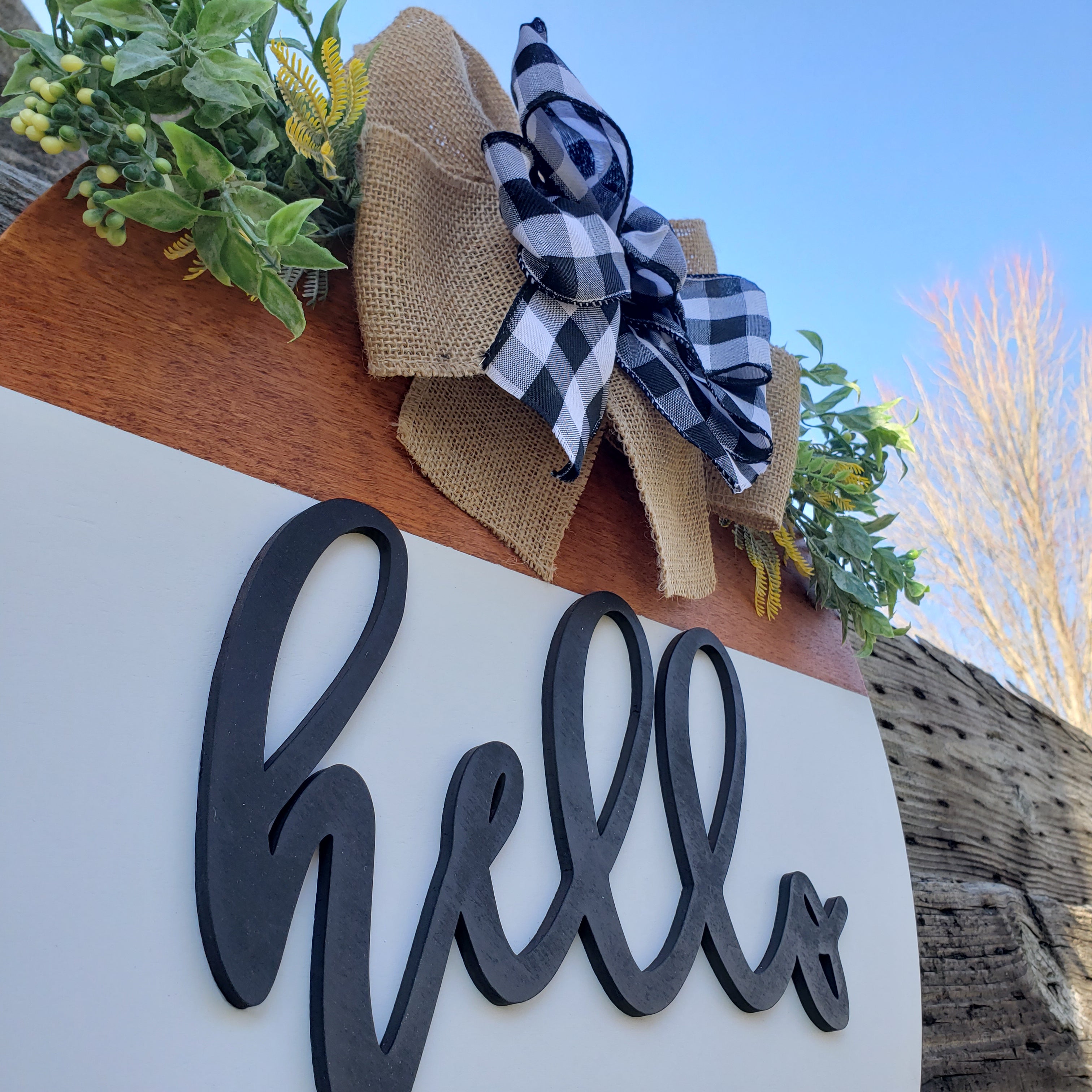 Hello Wooden Door Hanger - White & Brown base - Semper-KIK
