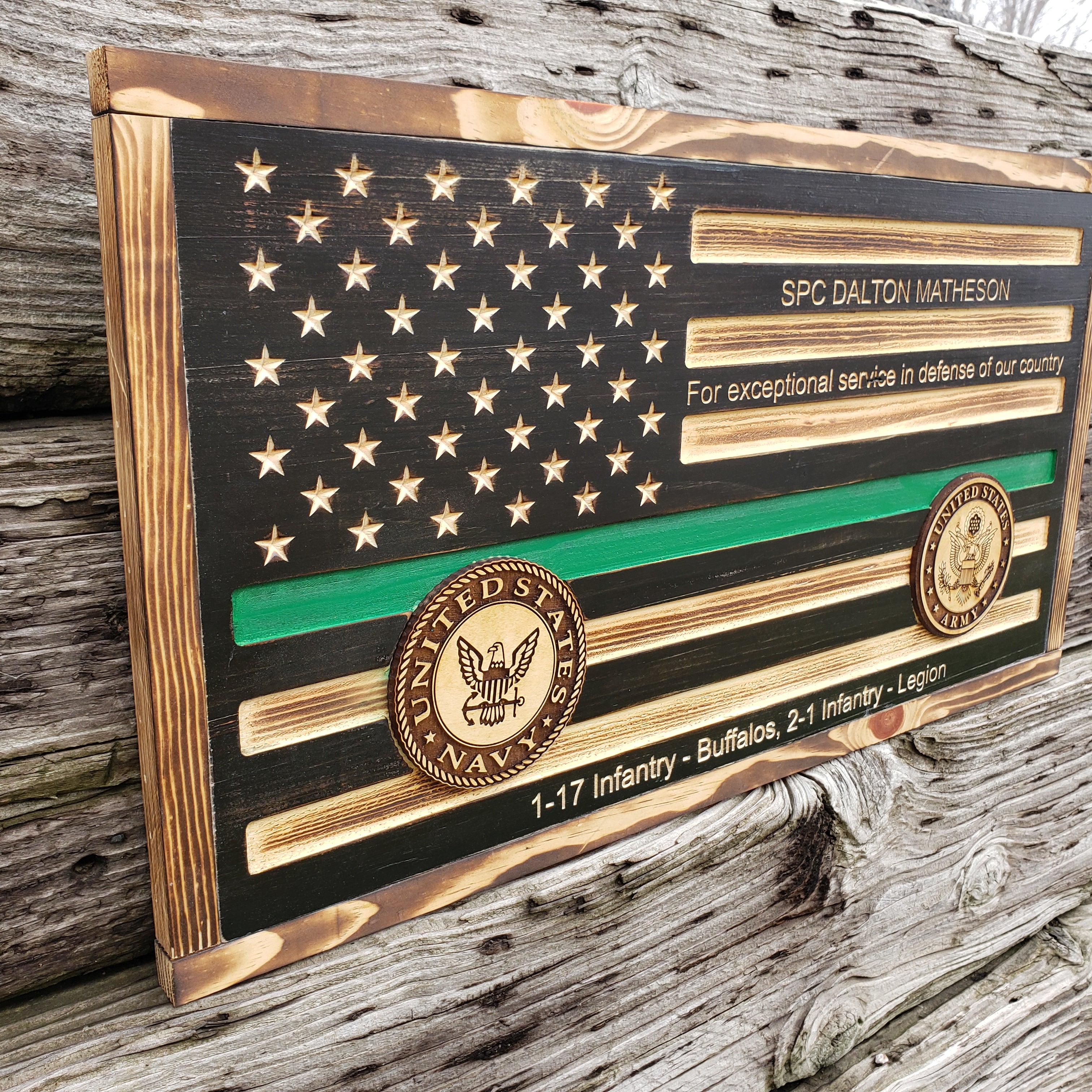 Rustic American Flag, US Carved Flag - Customized Logo, symbol - US Navy - US Army - Semper-KIK