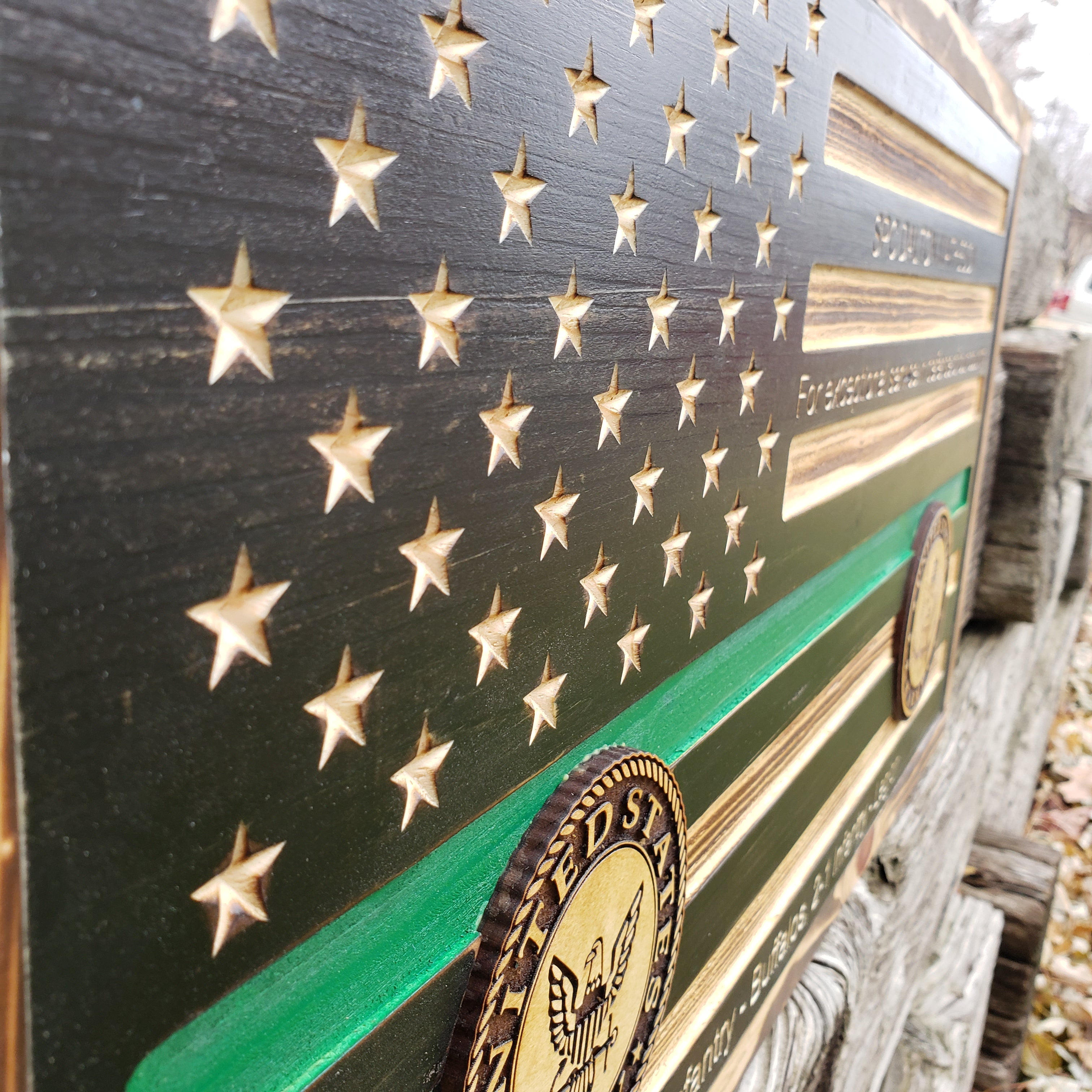 Rustic American Flag, US Carved Flag - Customized Logo, symbol - US Navy - US Army - Semper-KIK