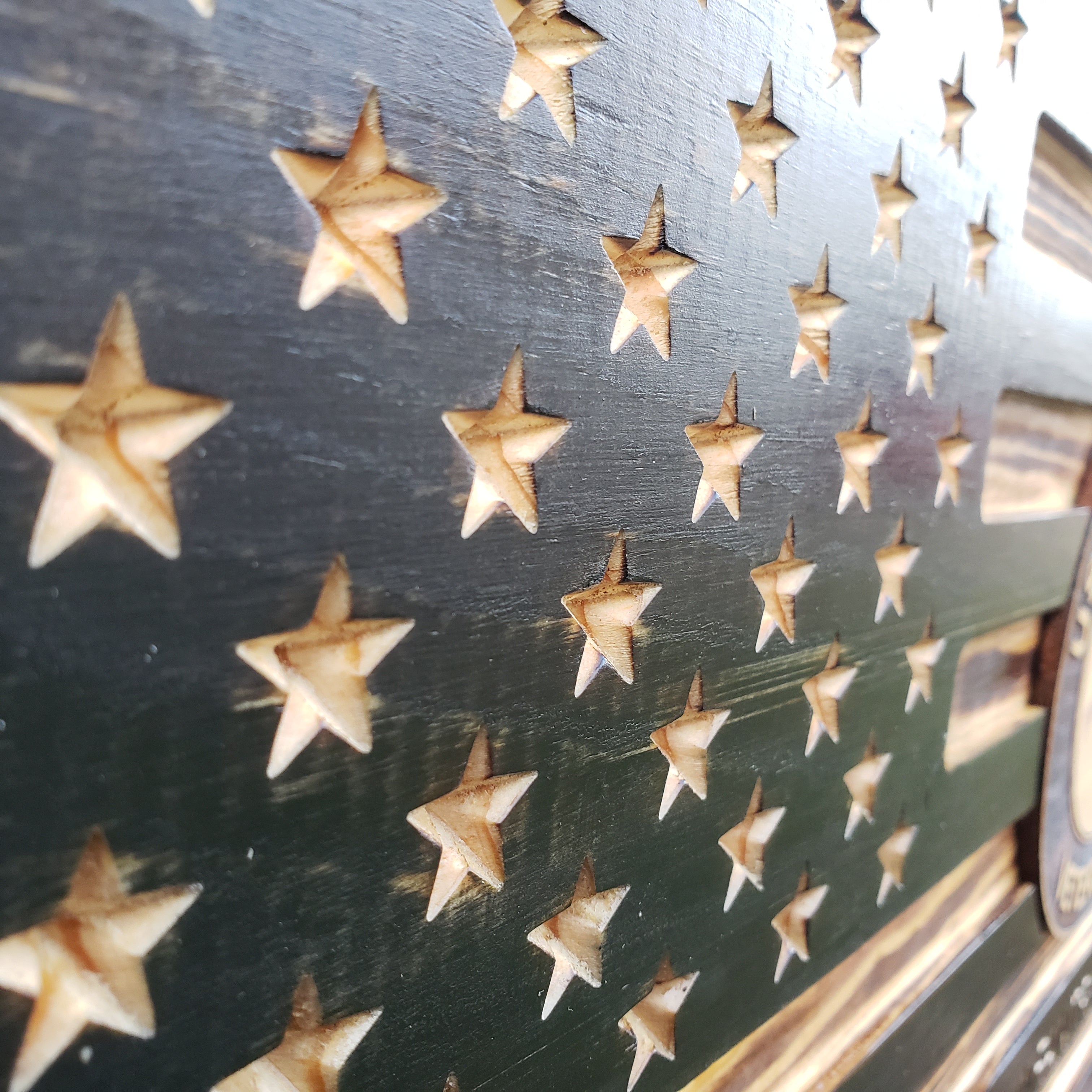 Rustic American Flag, US Carved Flag - Customized Logo, symbol - US Army Infantry Veteran - Semper-KIK