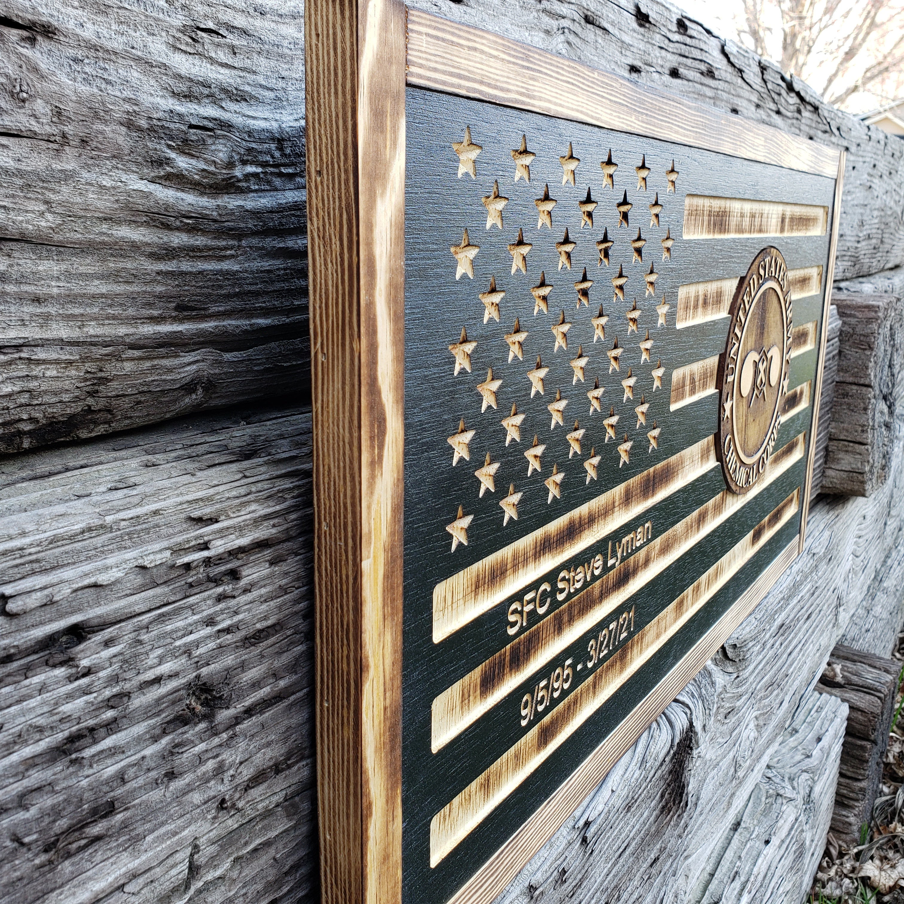 Rustic American Wooden Flag - 3D Chemical Corps U.S Army - Semper-KIK