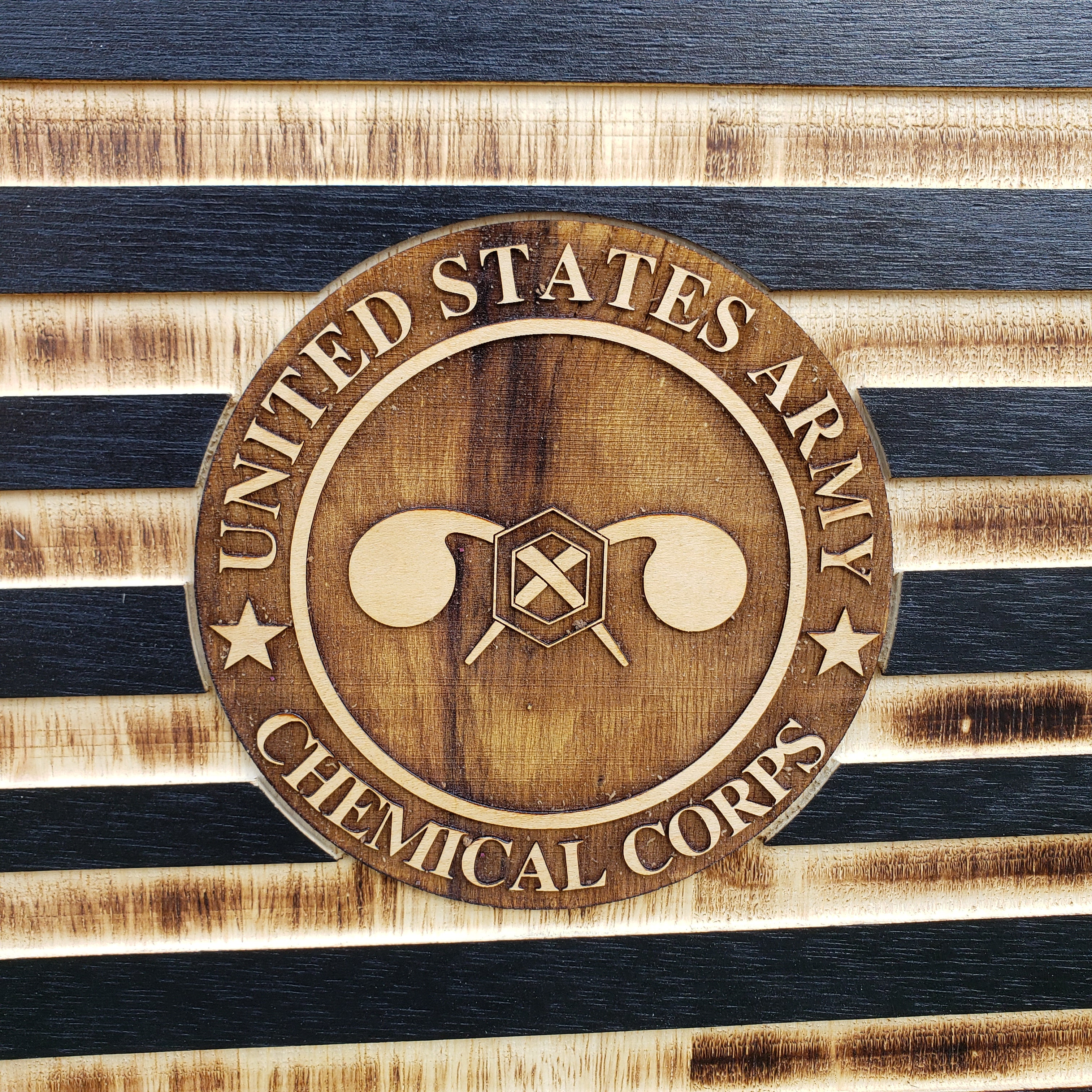 Rustic American Wooden Flag - 3D Chemical Corps U.S Army - Semper-KIK