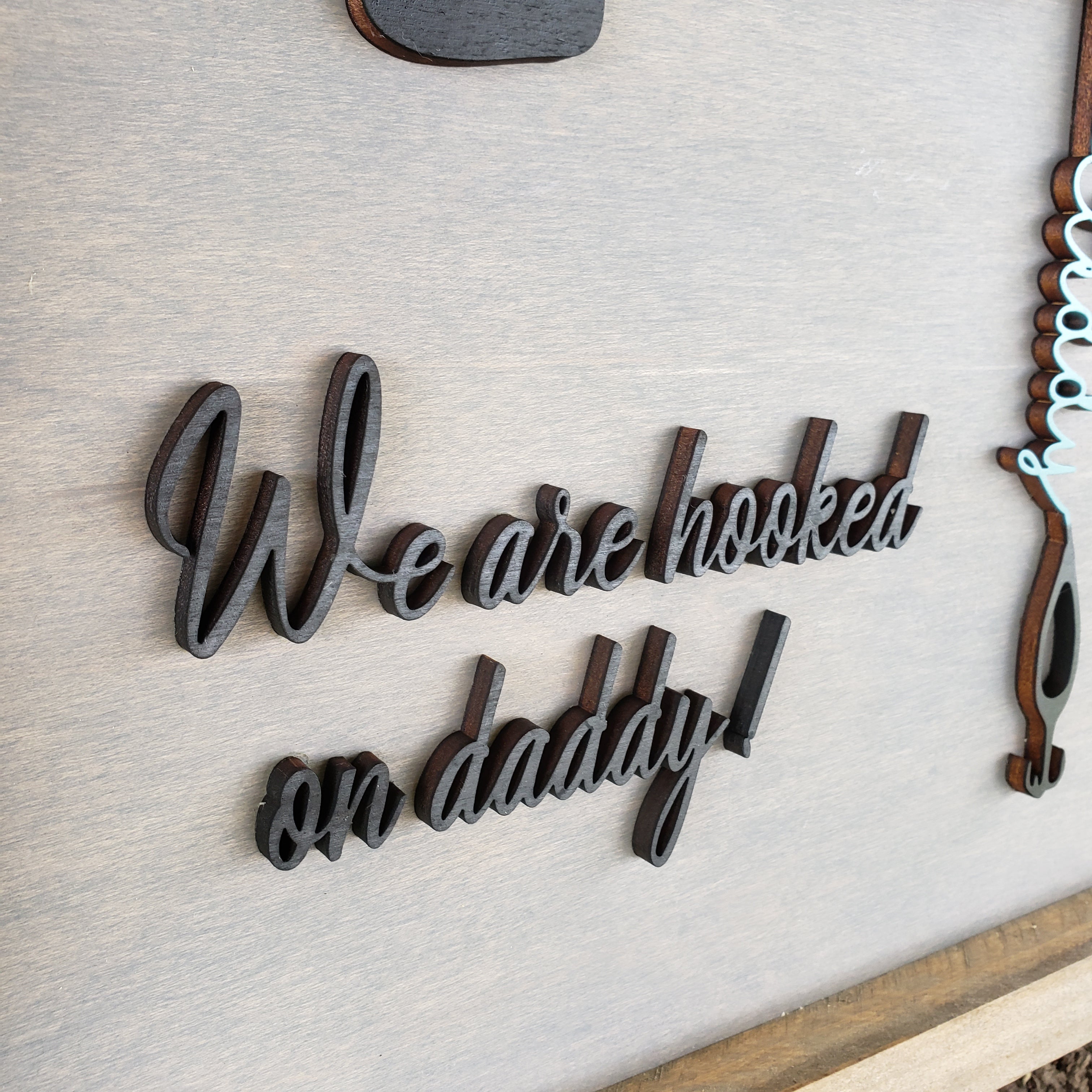 Father Day Fishing Pole Custom Sign | Gray base - Black letters and pole - Semper-KIK