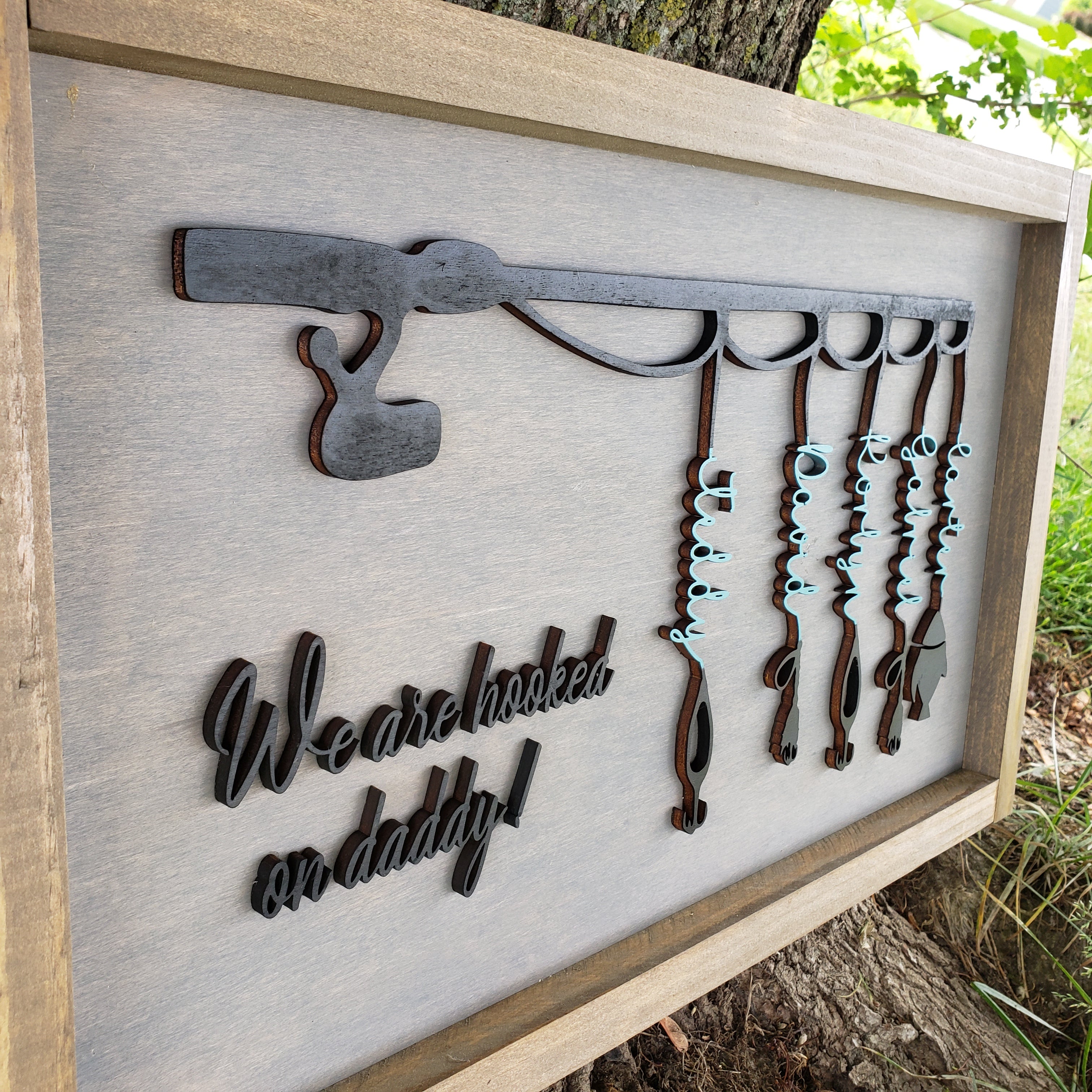 Father Day Fishing Pole Custom Sign | Gray base - Black letters and pole - Semper-KIK