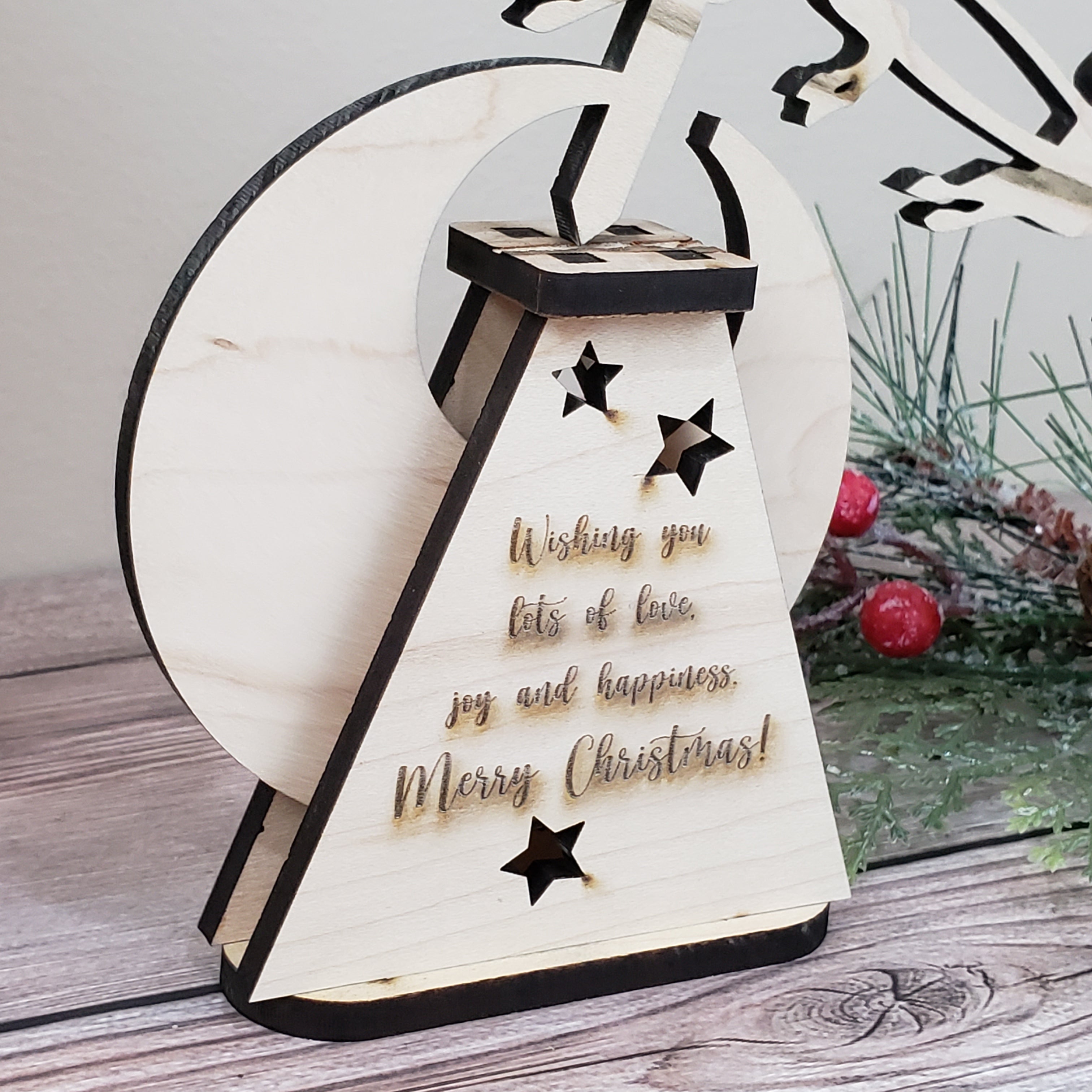 Rocking santa claus and deers christmas decoration with custom saying - Semper-KIK