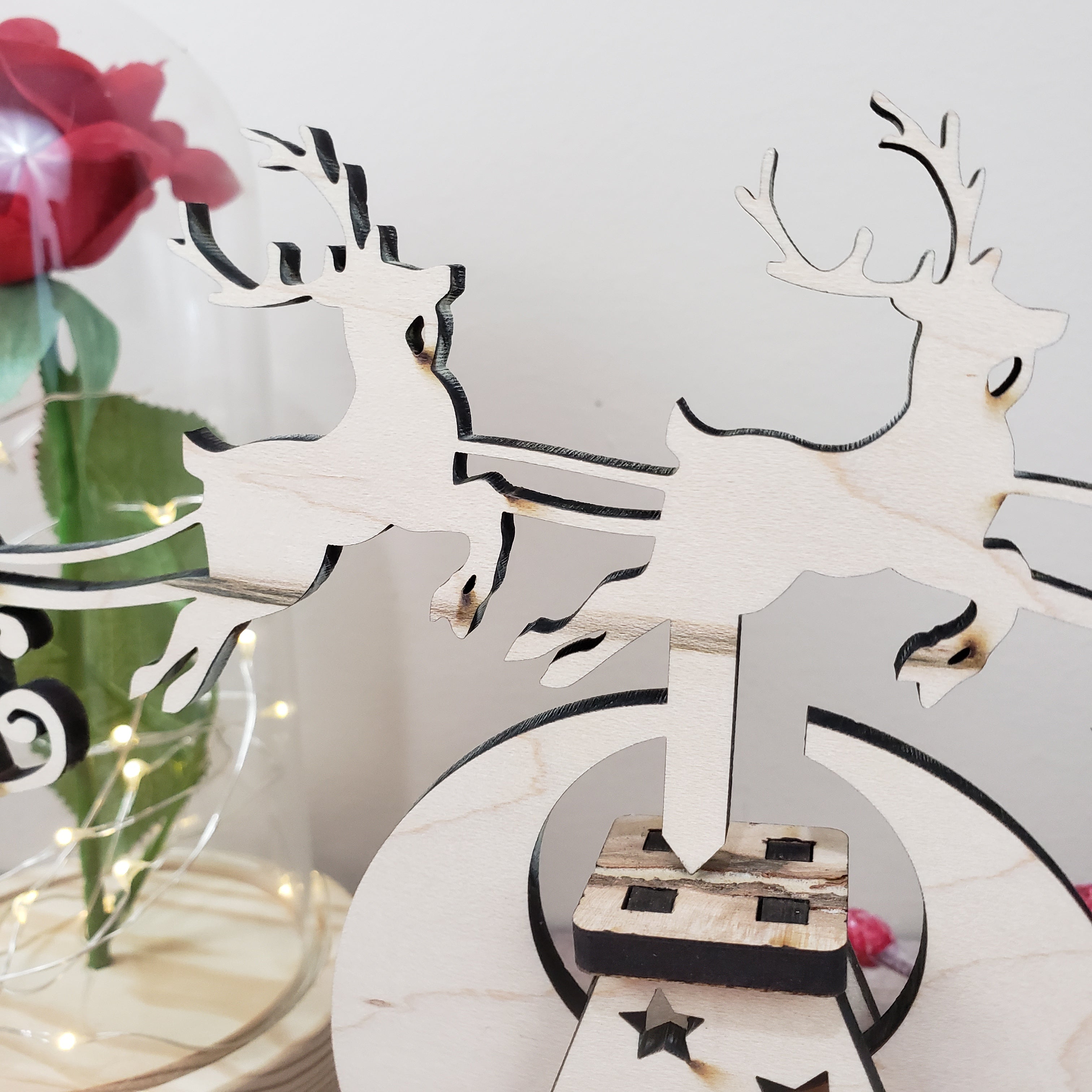 Rocking santa claus and deers christmas decoration with custom saying - Semper-KIK