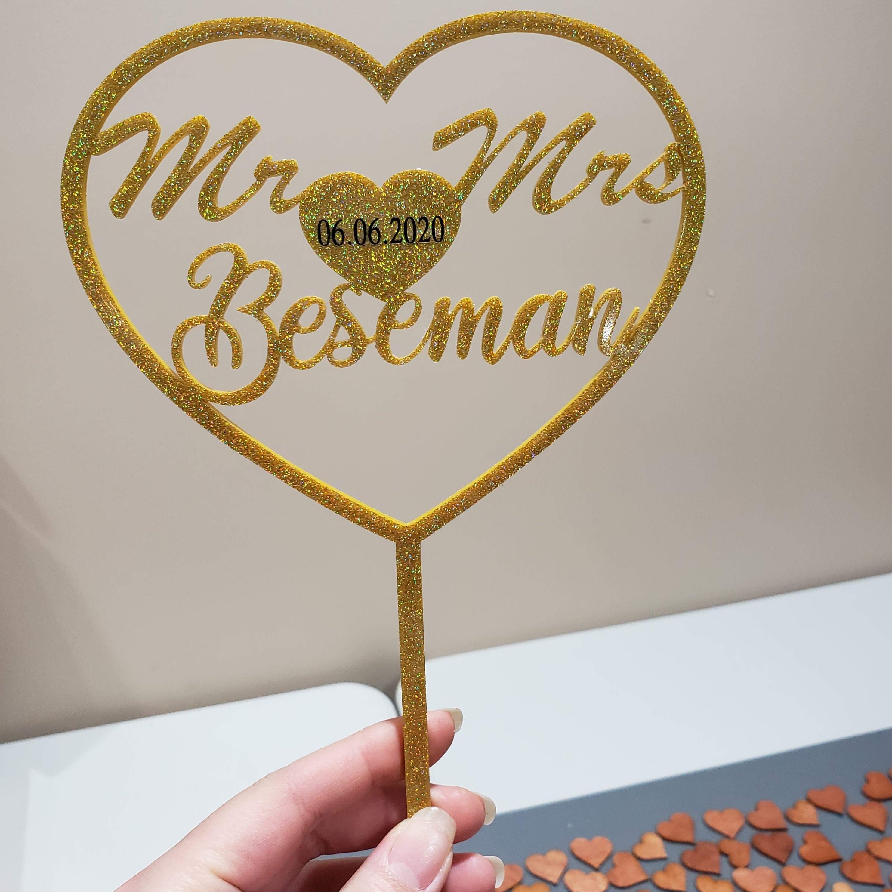Personalized Acrylic Wedding Cake Topper, Custom Cake Topper for Wedding - Heart Style - Semper-KIK