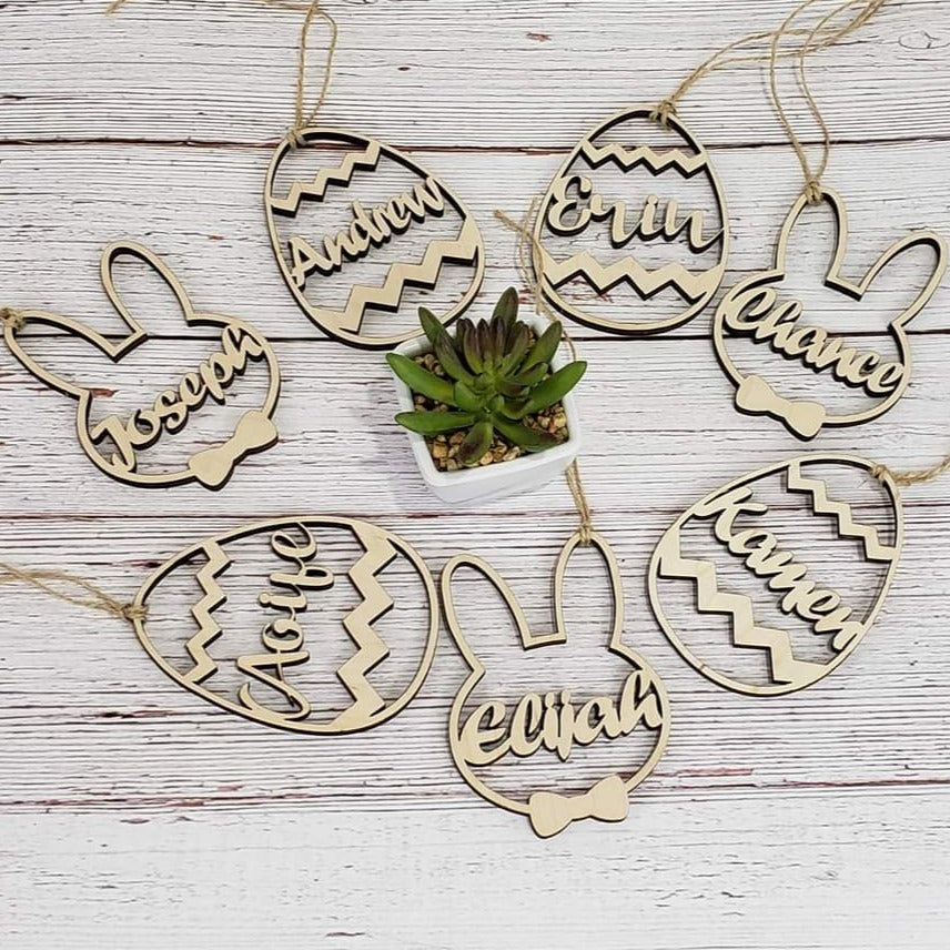 Personalized Easter basket tags - Natural wood color - Semper-KIK