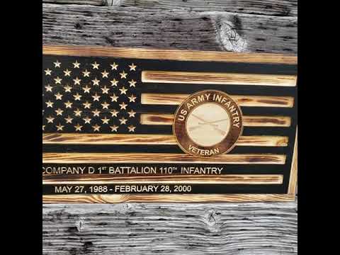 Rustic American Flag, US Carved Flag - Customized Logo, symbol - US Army Infantry Veteran