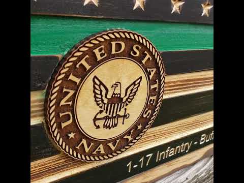 Rustic American Flag, US Carved Flag - Customized Logo, symbol - US Navy - US Army