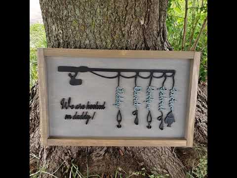 Father Day Fishing Pole Custom Sign | Black letters and pole