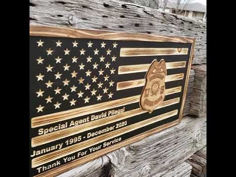 Rustic American Flag, US Carved Flag - Customized Logo, symbol - Coast Guard Special Agent