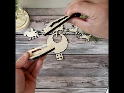 Rocking santa claus and deers christmas decoration with custom saying