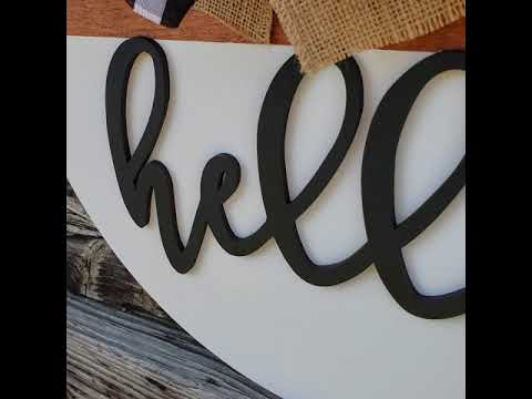 Hello Wooden Door Hanger - White & Brown base