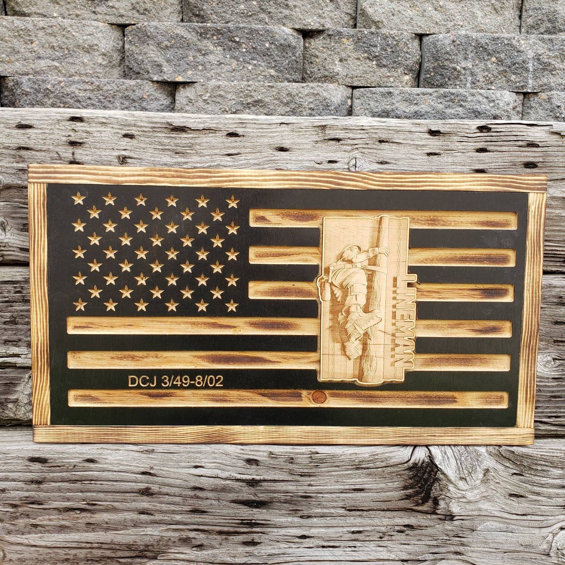Rustic Wooden Flag - Lineman - Semper-KIK