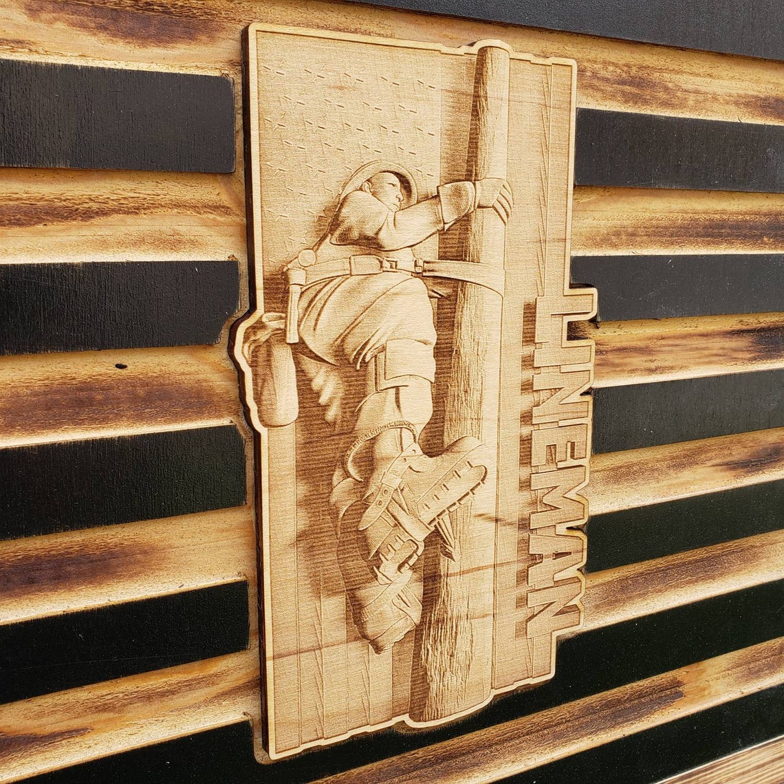 Rustic Wooden Flag - Lineman - Semper-KIK