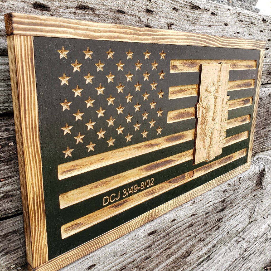 Rustic Wooden Flag - Lineman - Semper-KIK
