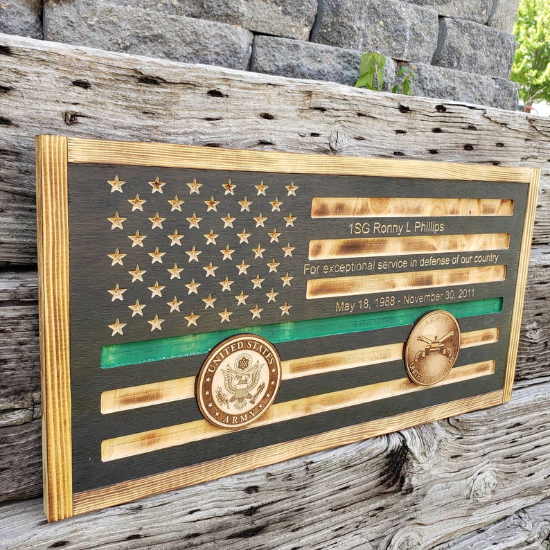 Rustic American Flag, US Carved Flag - Customized Logo, symbol - US Navy - US Army - Semper-KIK