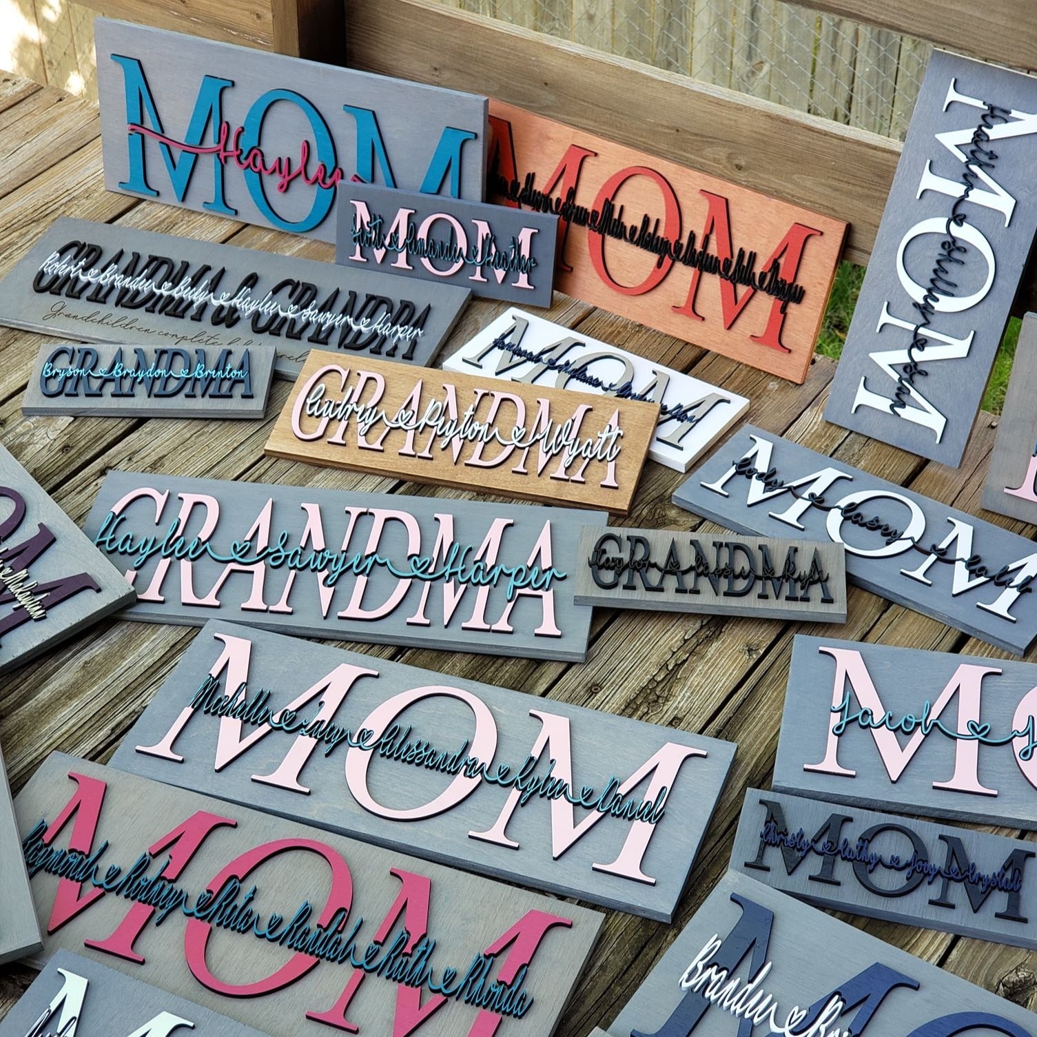 Personalized wooden family name sign with raised 3D children's names