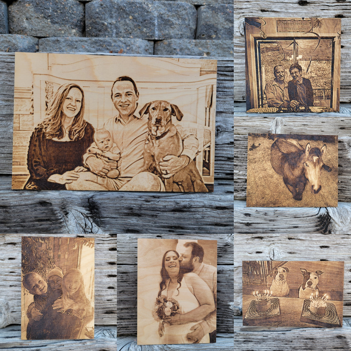 Custom family photo engraved into Baltic Birch wood