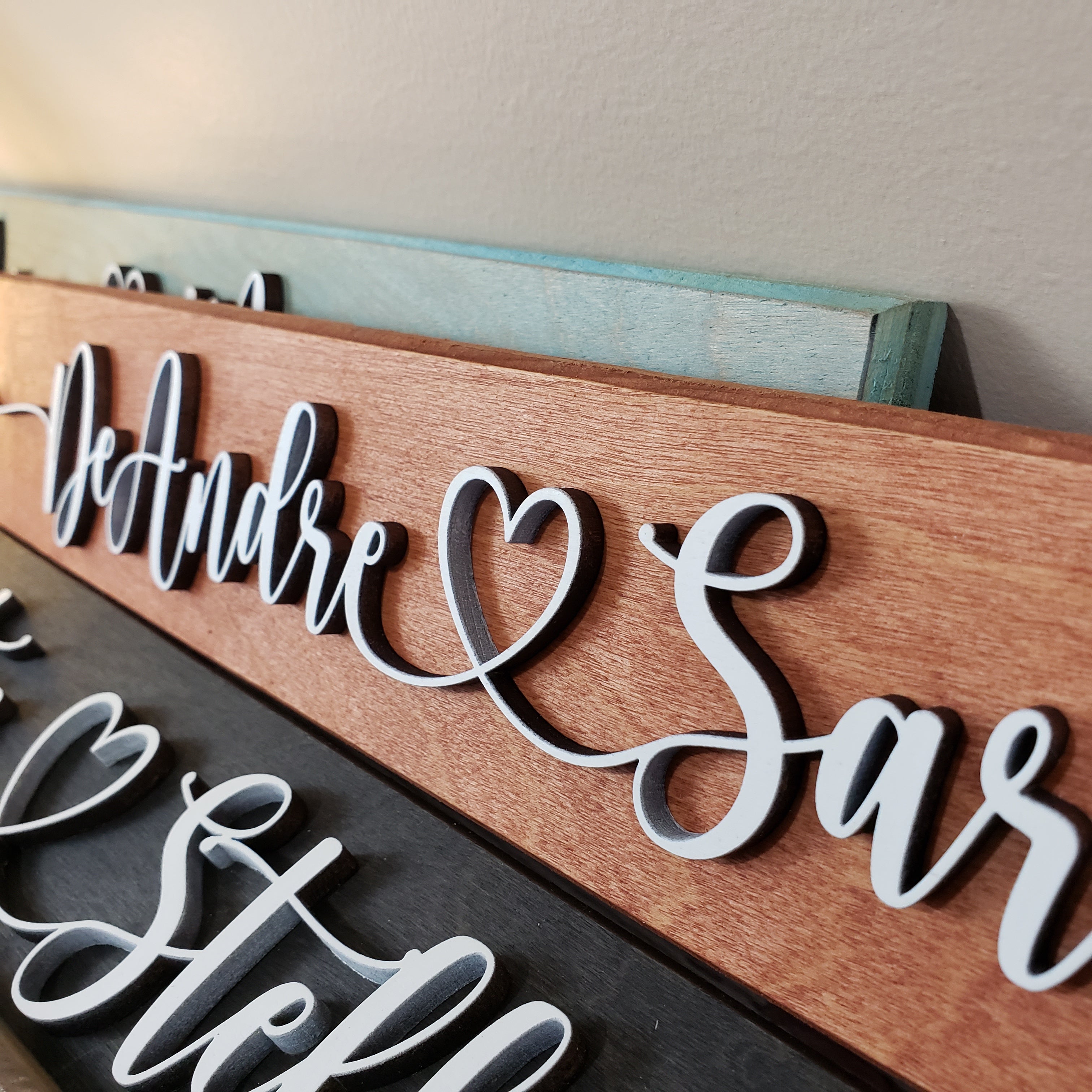 Personalized wooden name sign for a newlywed couple