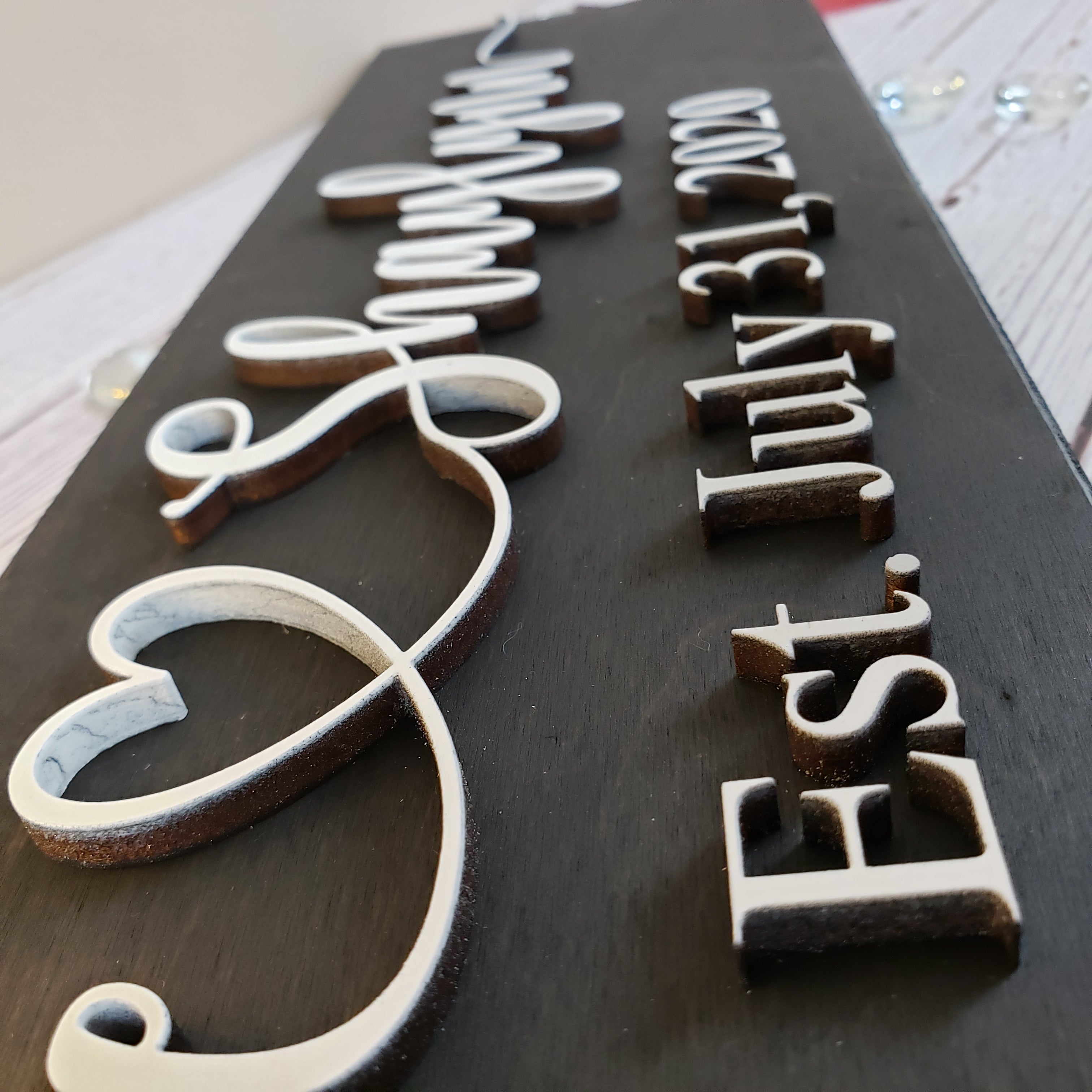 Personalized wooden wedding name and date sign for newlyweds
