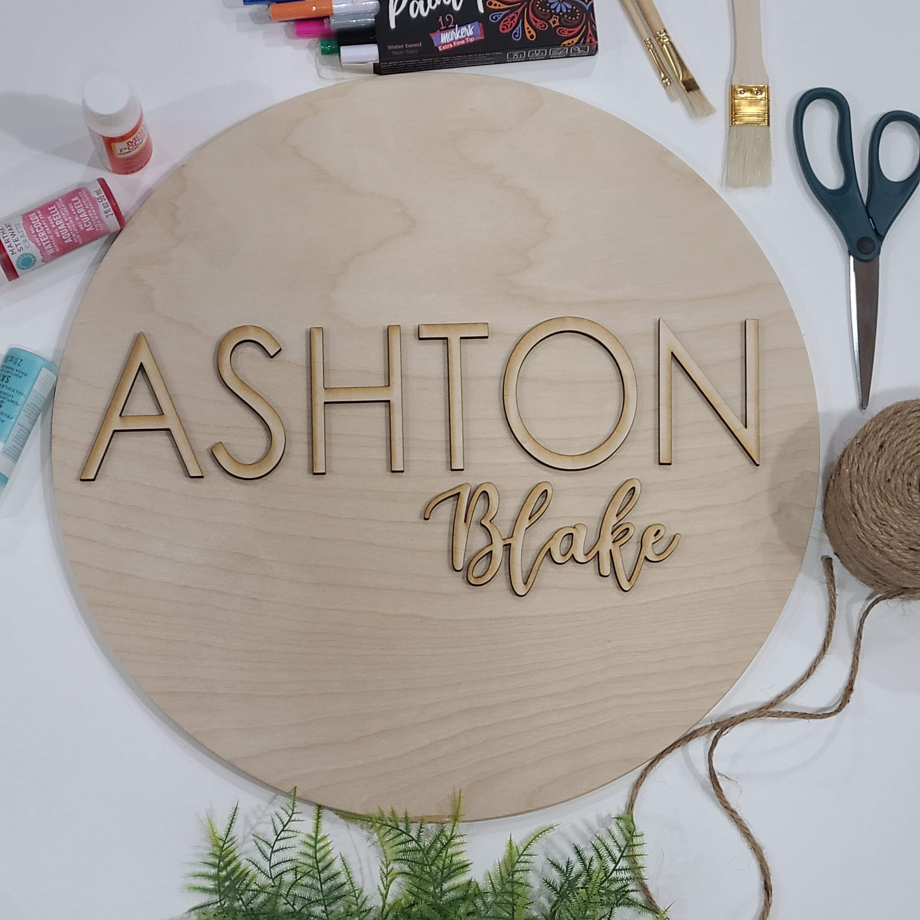Custom Name Sign Kit, First & Middle Name for 18" Round - Unfinished Kit For DIY Painting And Assembly - Semper-KIK