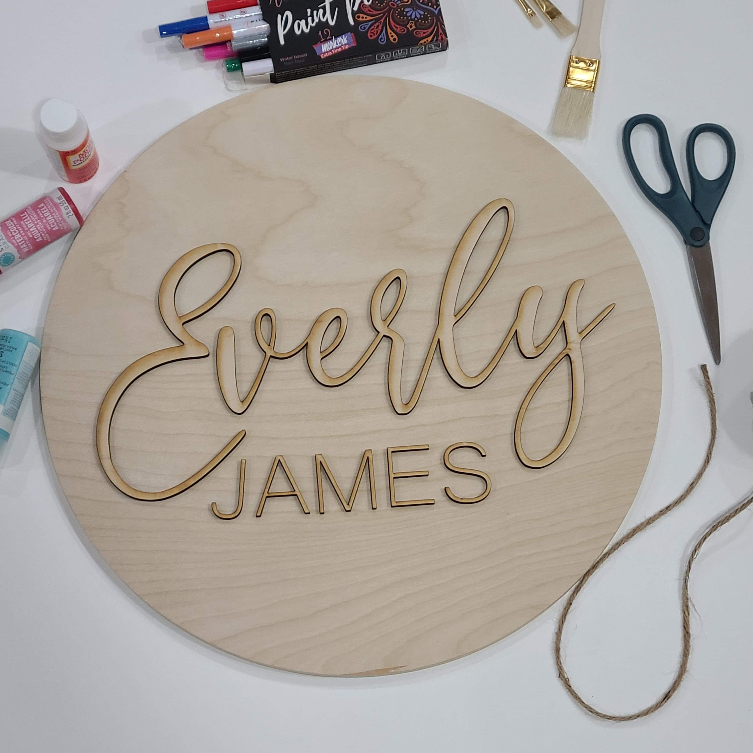 Custom Name Sign Kit, First & Middle Name for 18" Round - Unfinished Kit For DIY Painting And Assembly - Semper-KIK