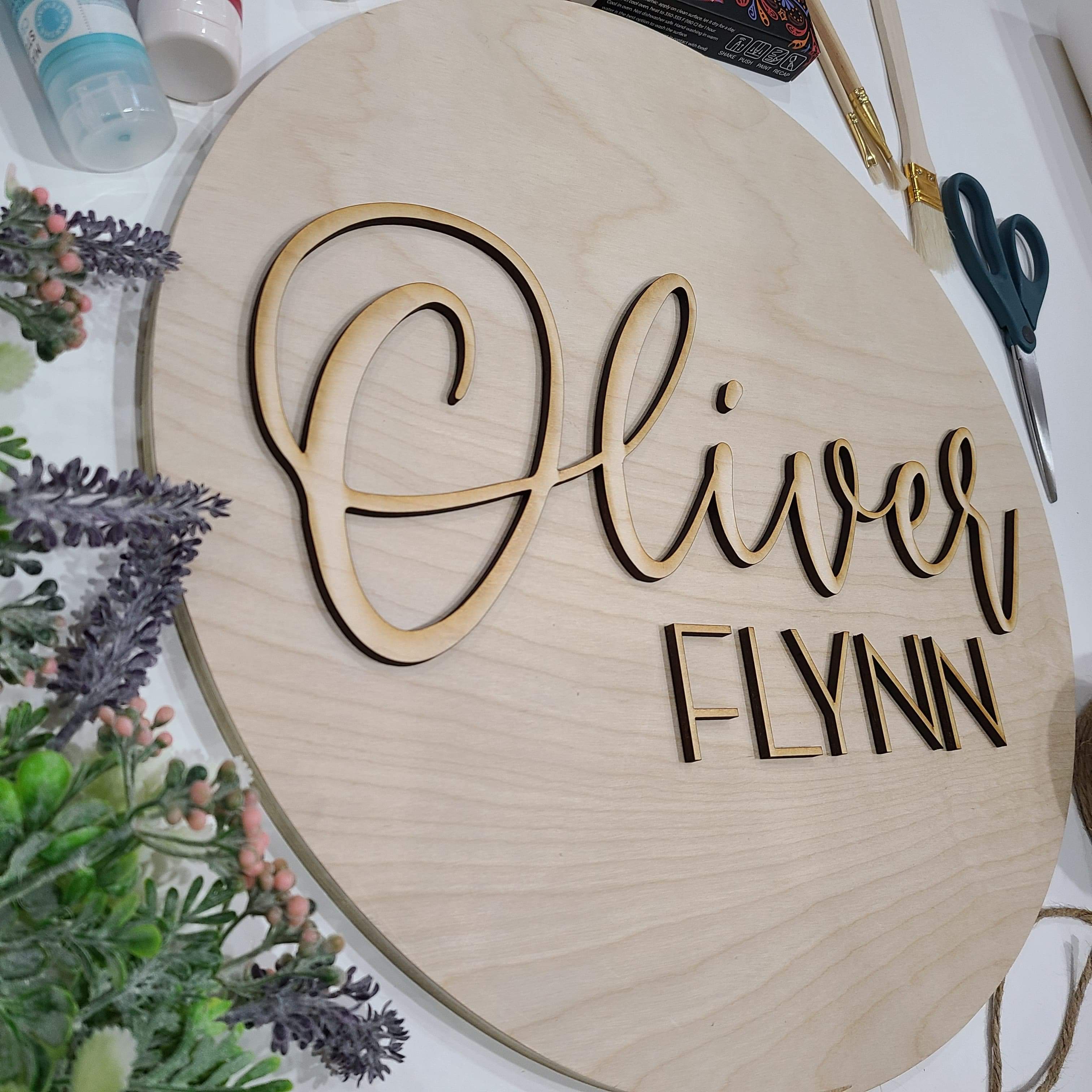 Custom Name Sign Kit, First & Middle Name for 18" Round - Unfinished Kit For DIY Painting And Assembly - Semper-KIK
