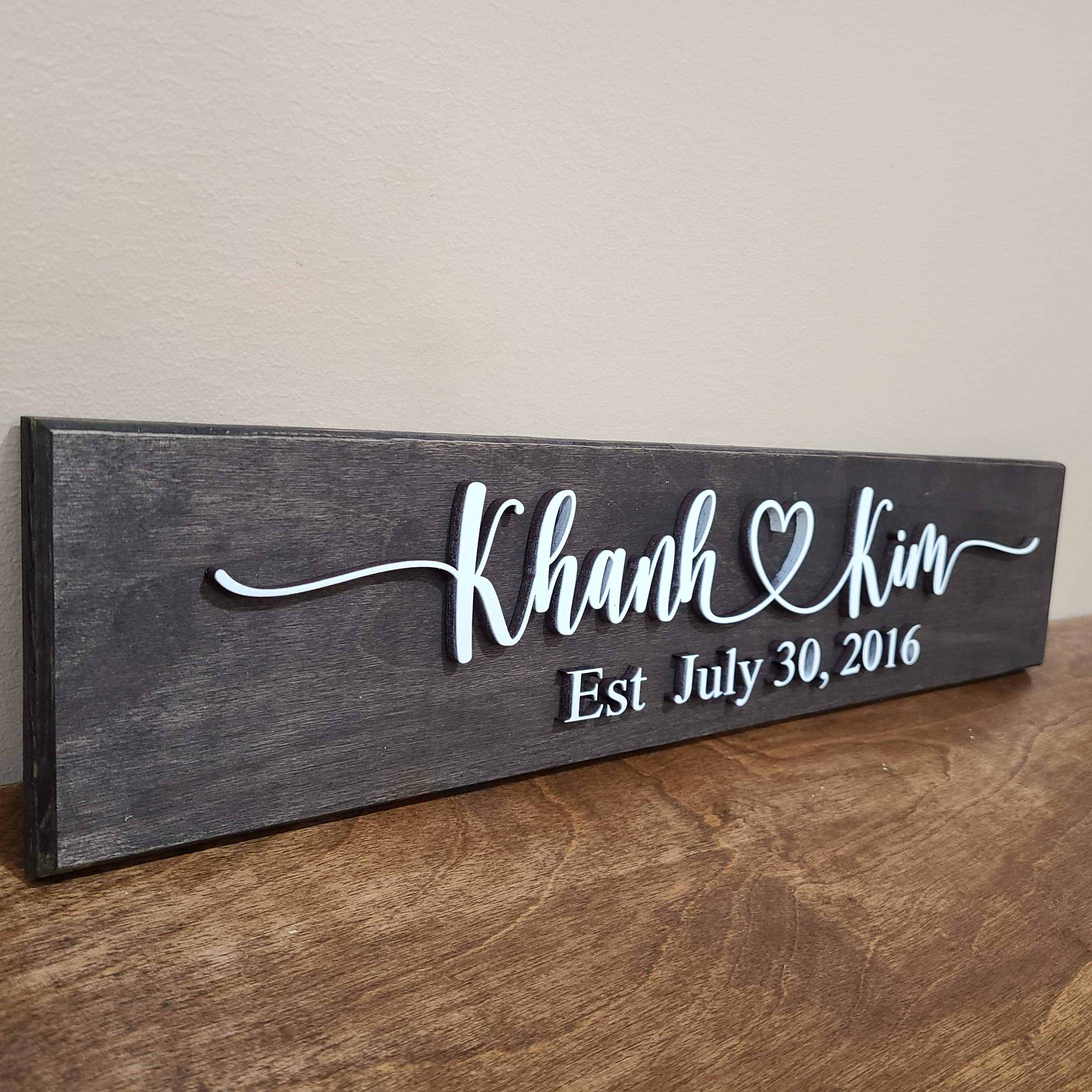 Couple name wood sign with Date / personalized 3D wood sign - Semper-KIK