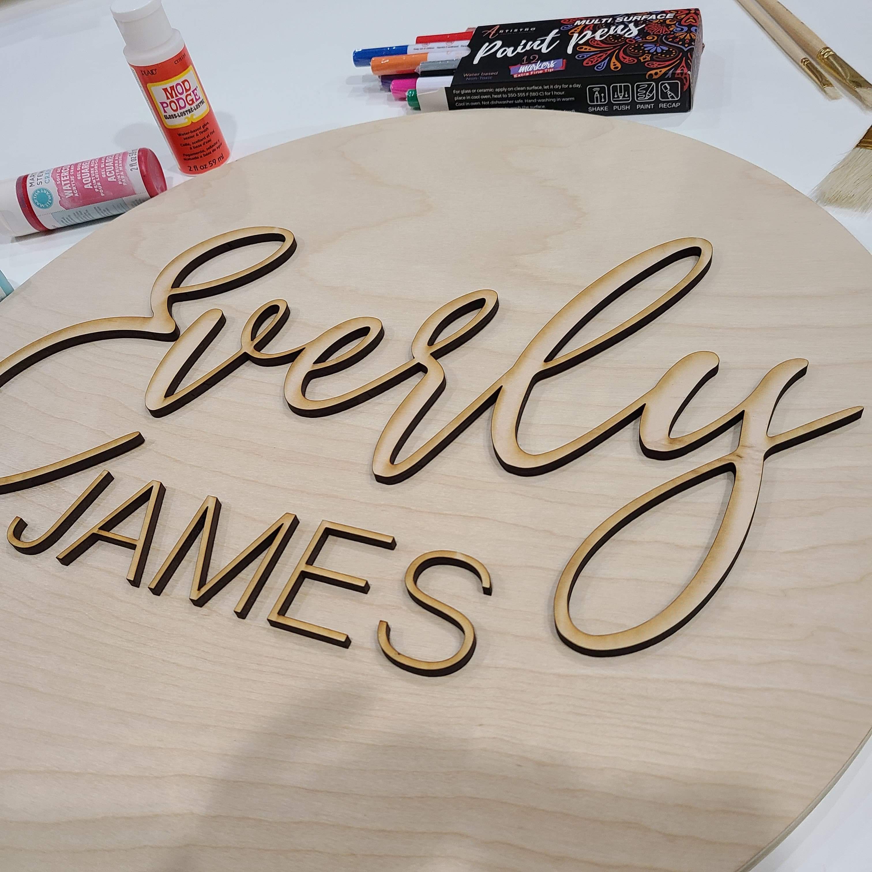 Custom Name Sign Kit, First & Middle Name for 18" Round - Unfinished Kit For DIY Painting And Assembly - Semper-KIK