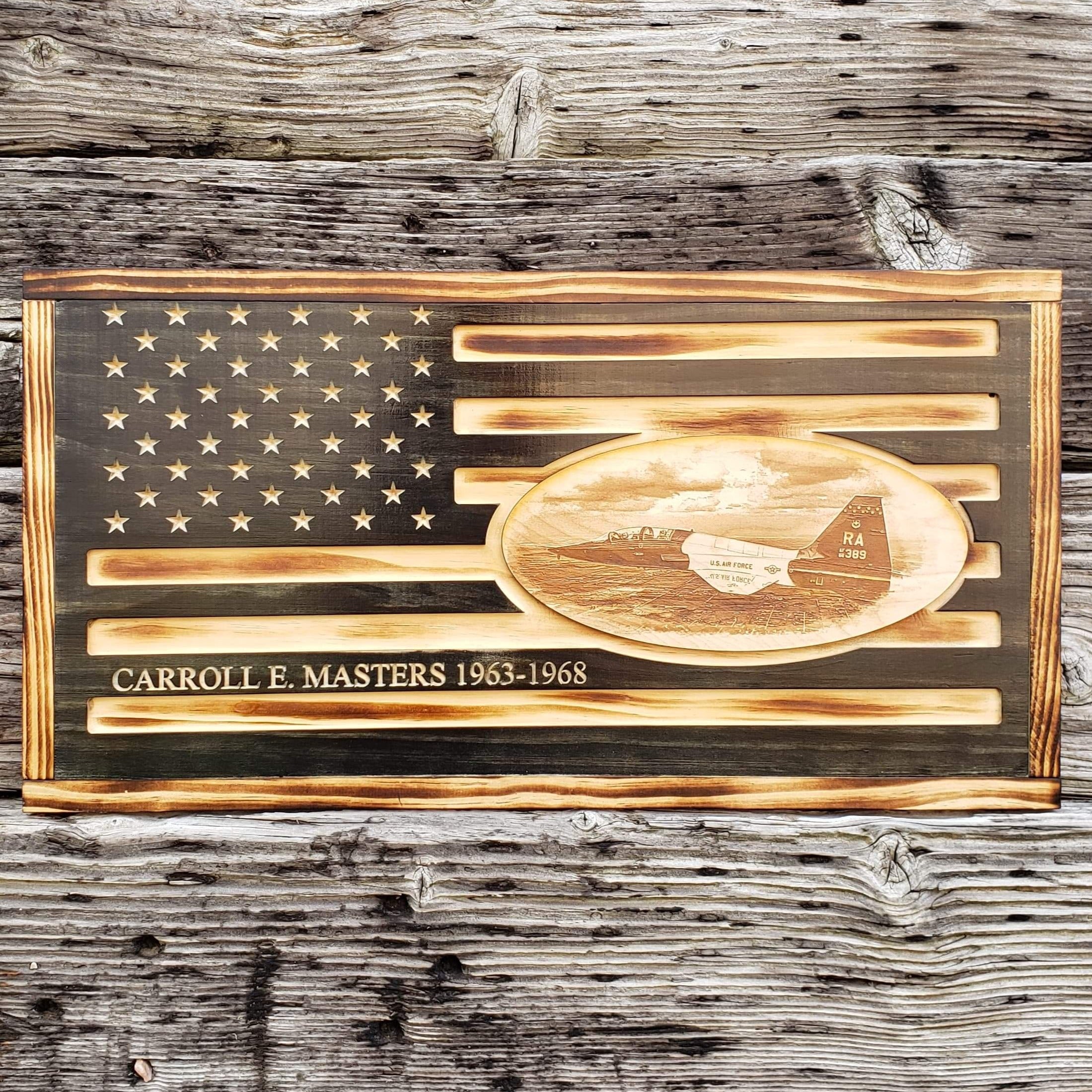 Rustic Wooden Flag - 3D T38 Talon Airplane - Semper-KIK