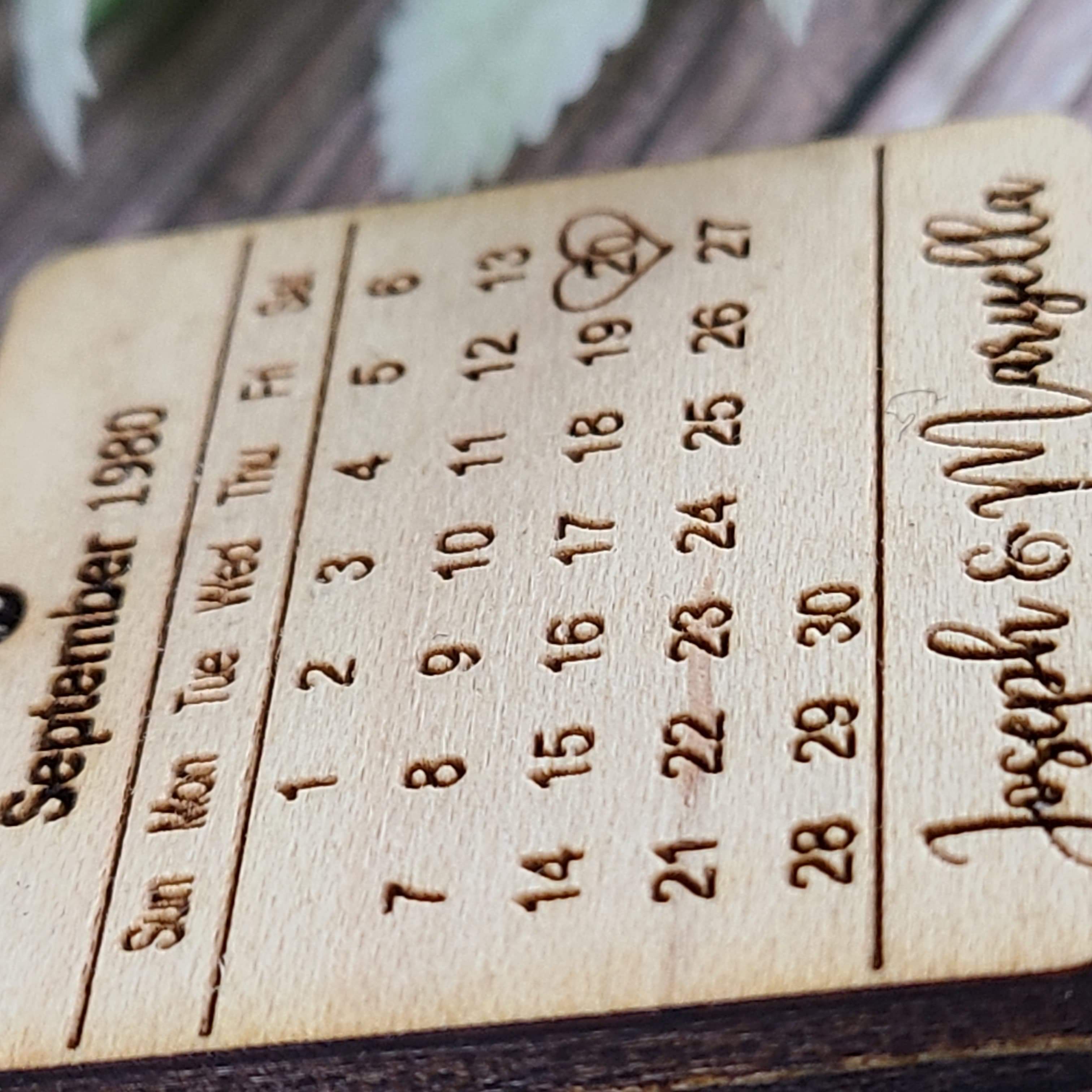 Engraved Calendar Wooden Keychain with Names & Date - Semper-KIK