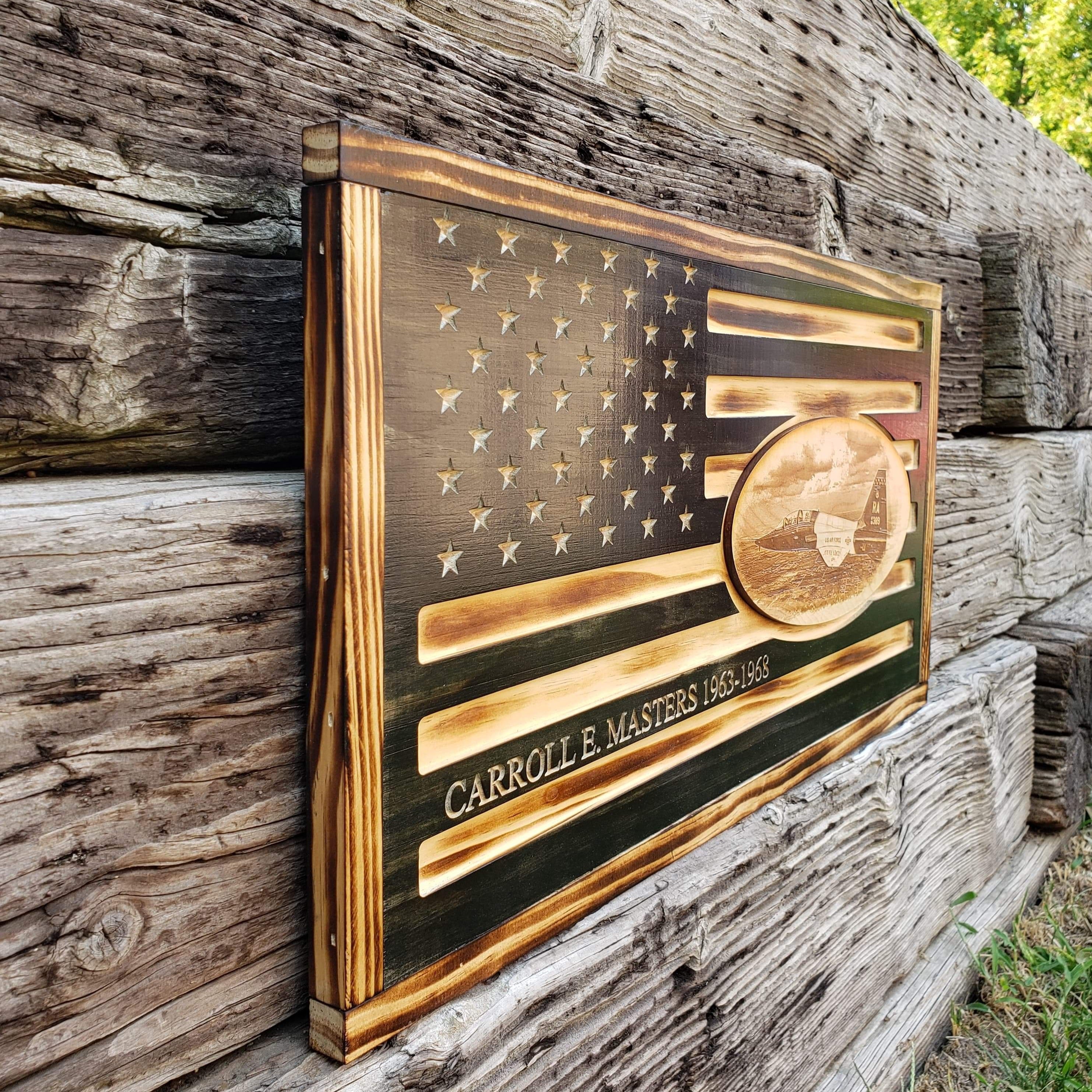 Rustic Wooden Flag - 3D T38 Talon Airplane - Semper-KIK