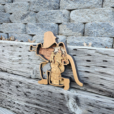 3D Fire Fighter w/ water hose Sign Layered Art - Rustiva
