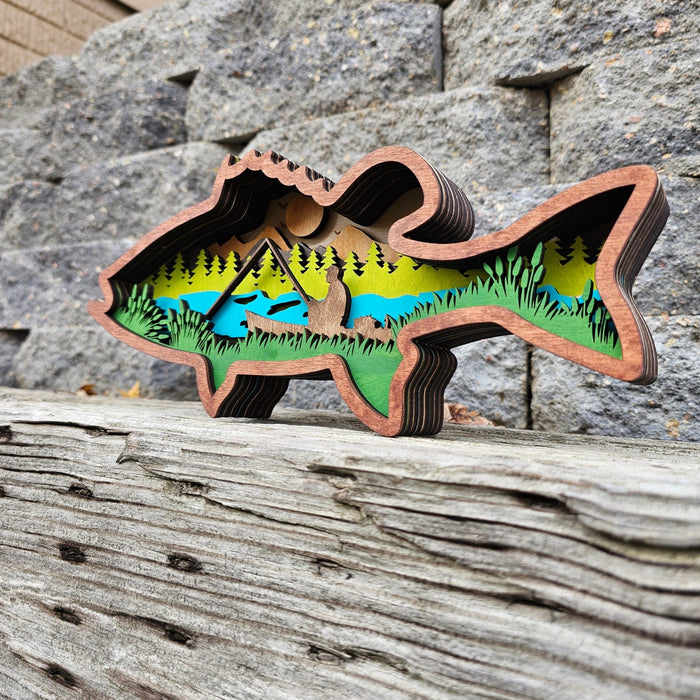 3D Fishing Man Sign Layered Art - Rustiva